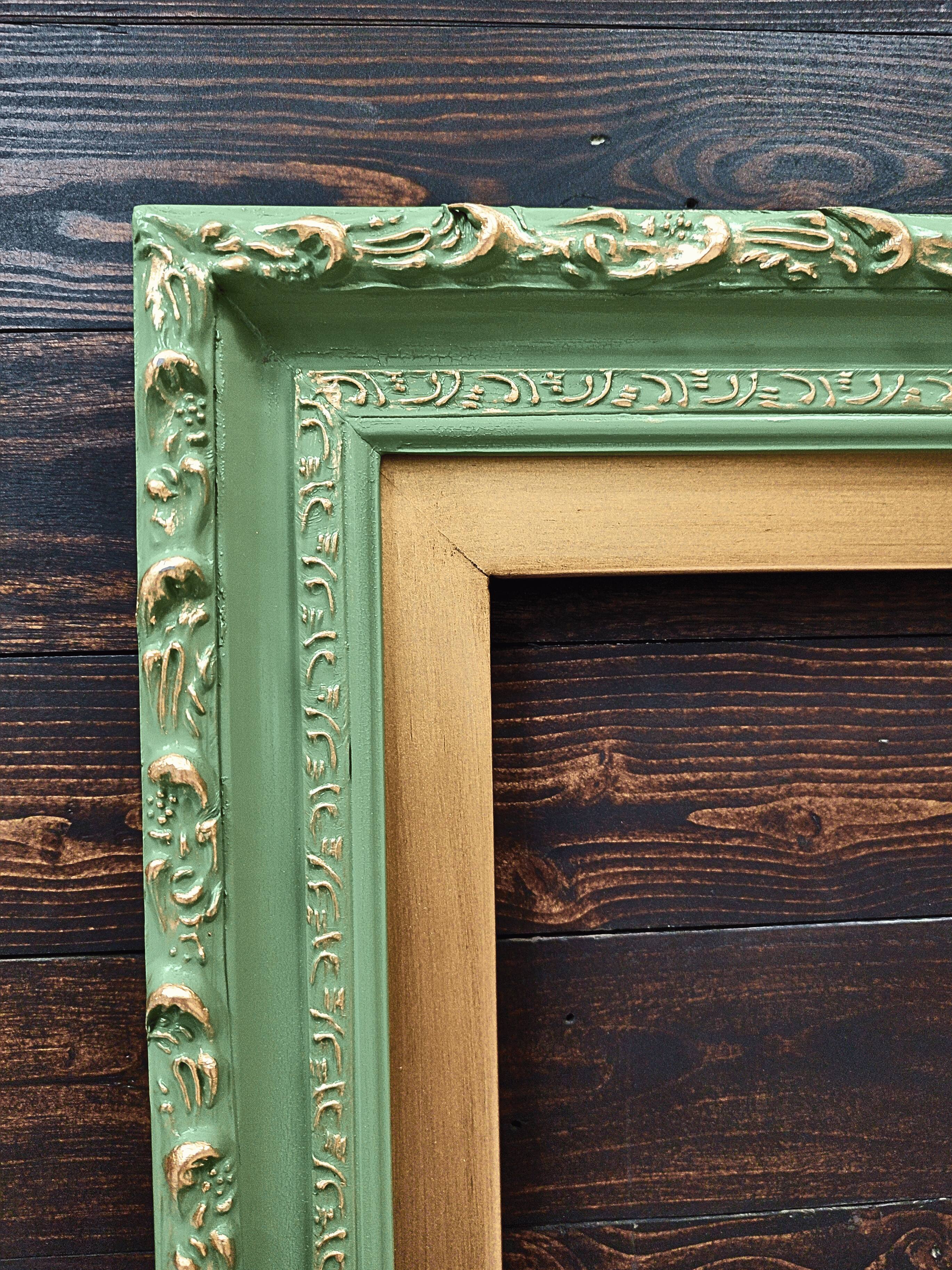Back. LAREDO FRAME FACTORY - 65 inch Hisense Canvas TV Ornate frame, Canvas TV by Hisense - CACTUS VALLEY GREEN WITH GOLD.