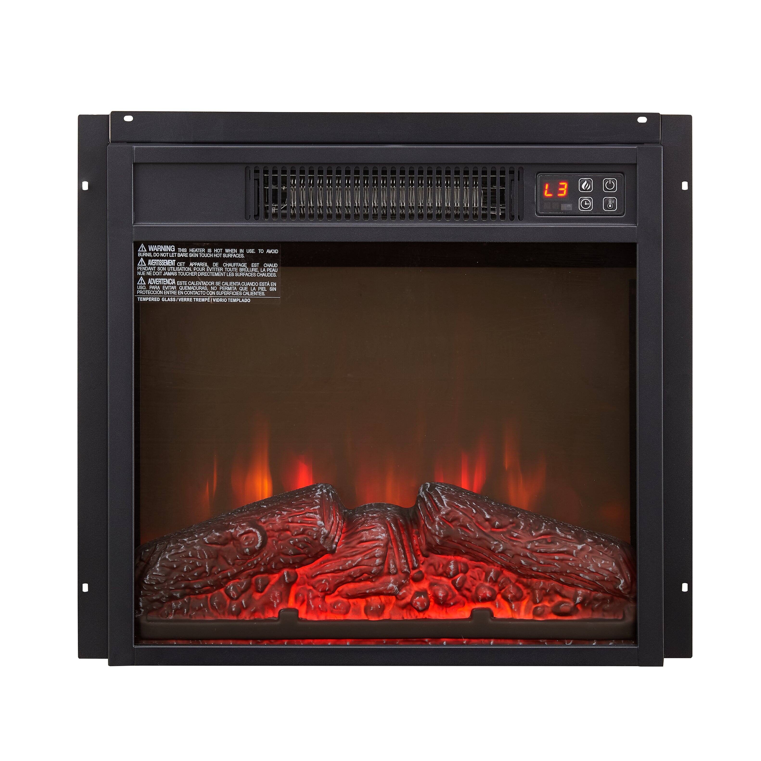 Left. Tiramisubest - Electric Fireplace Insert 18" 1400W,Equipped with remote control,ultra thin heater with log set & realistic flame,BLACK - Black.