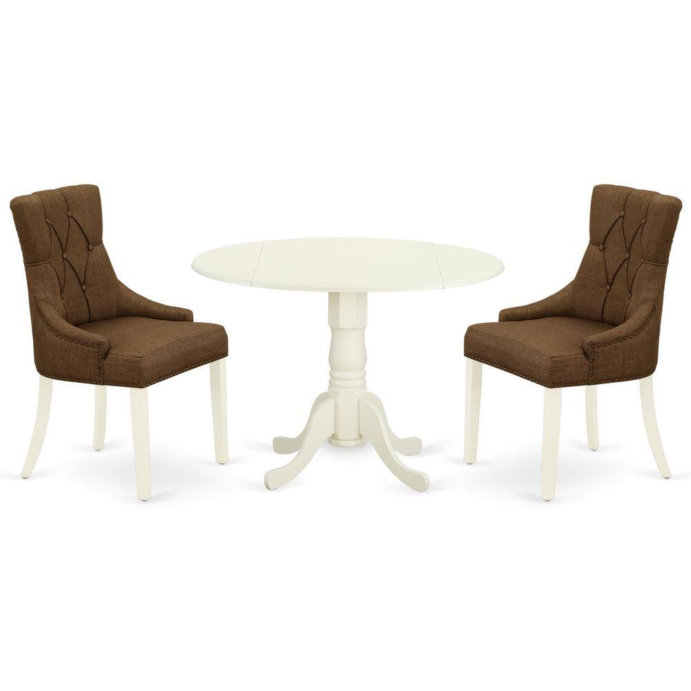 Back. East West Furniture - Dining Room Set Linen White - Brown.