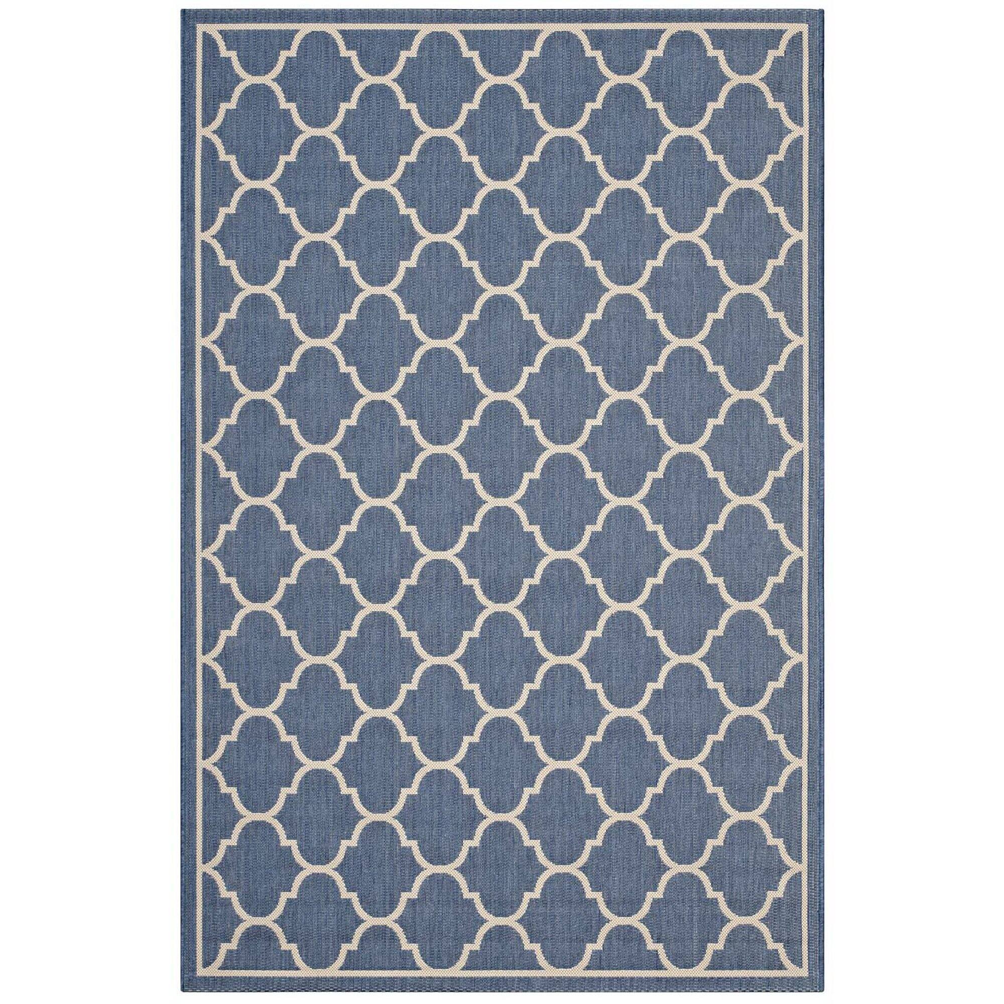 Angle. Modway - Avena Moroccan Quatrefoil Trellis Indoor and Outdoor Area Rug - Blue and Beige.