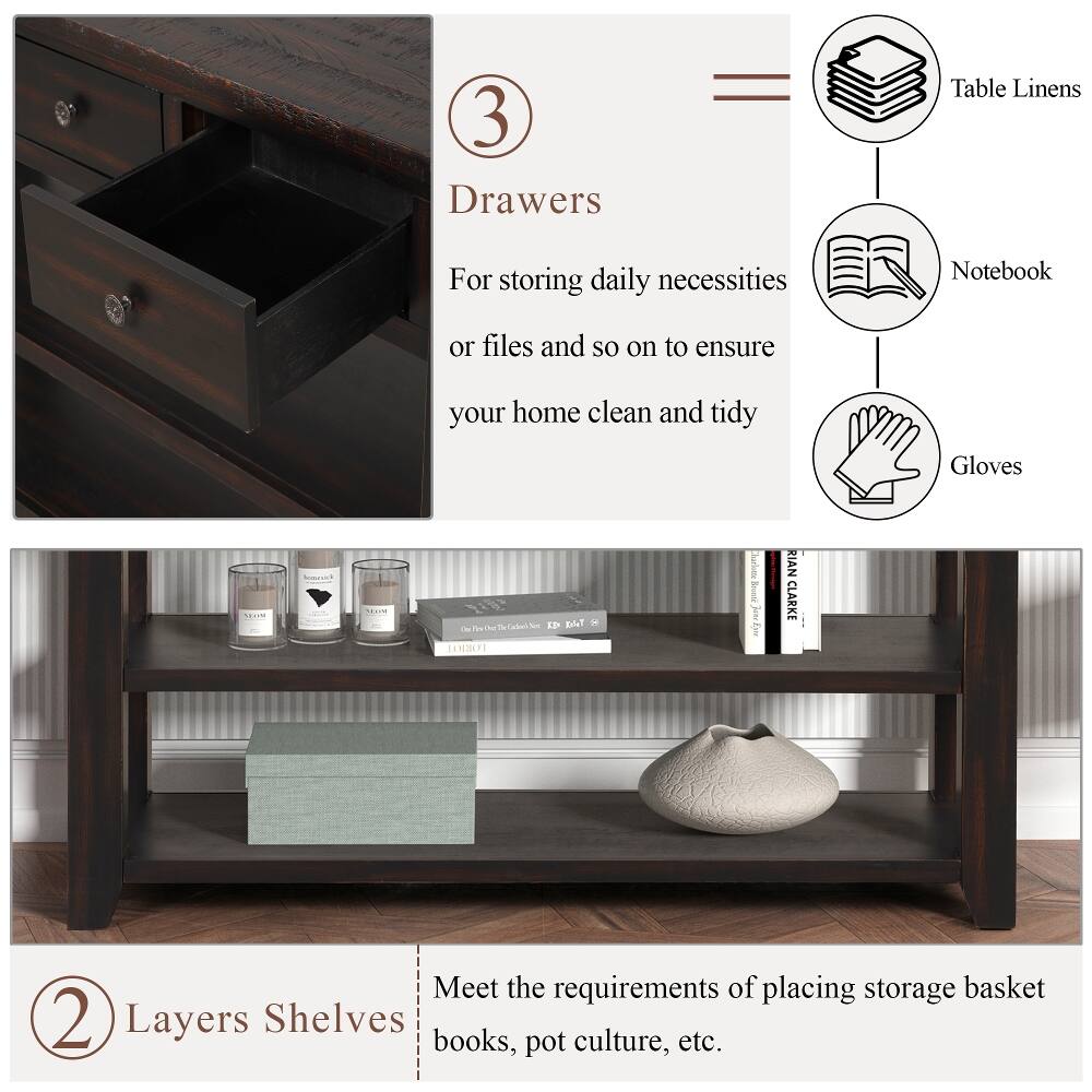3 Drawers  
For storing daily necessities or files and so on to ensure your home clean and tidy  

Table Linens  
Notebook  
Gloves  

2 Layers Shelves  
Meet the requirements of placing storage basket books, pot culture, etc.