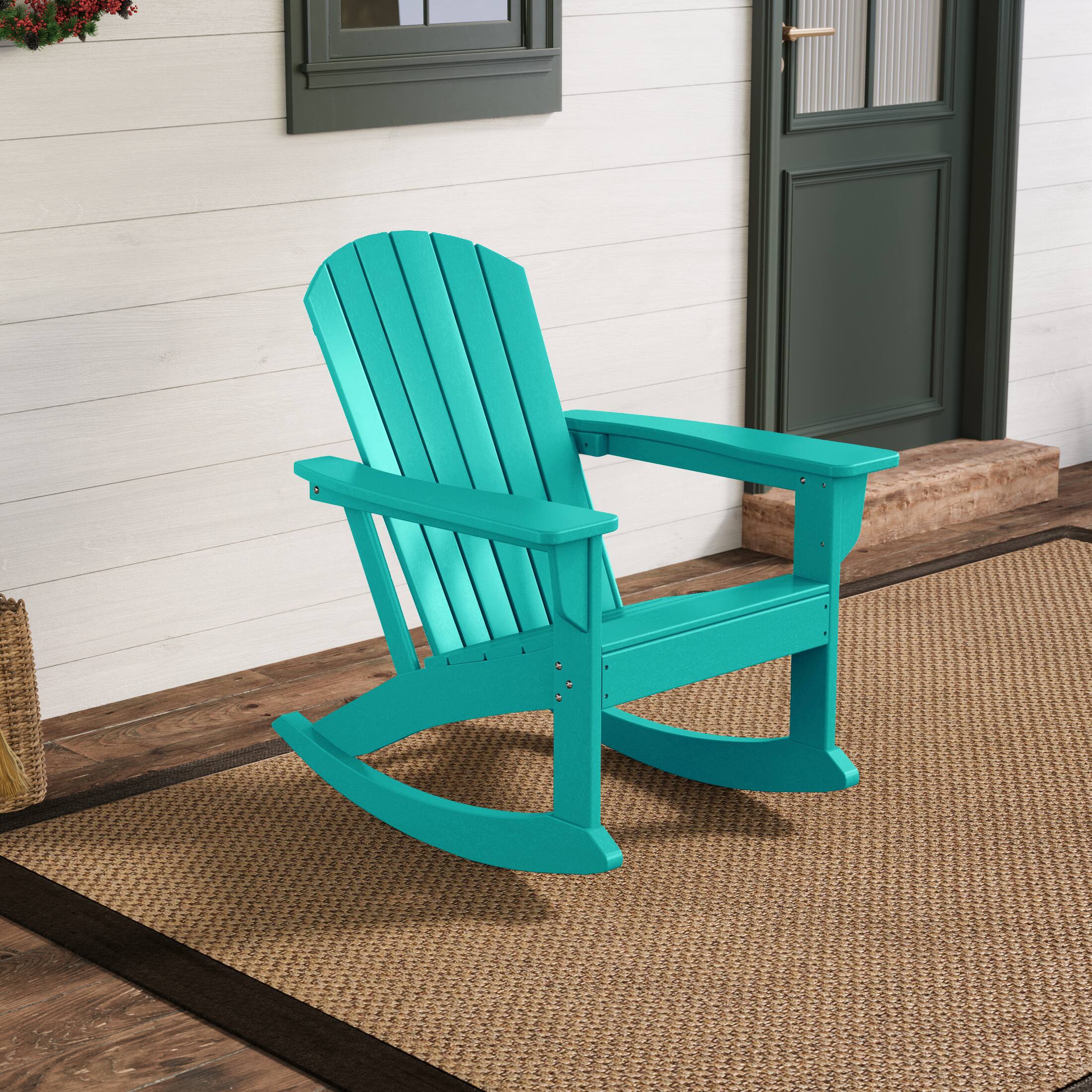 Angle. WestinTrends - WestinTrends Dylan Outdoor Patio Poly Plastic Adirondack Rocking Chair - Turquoise.