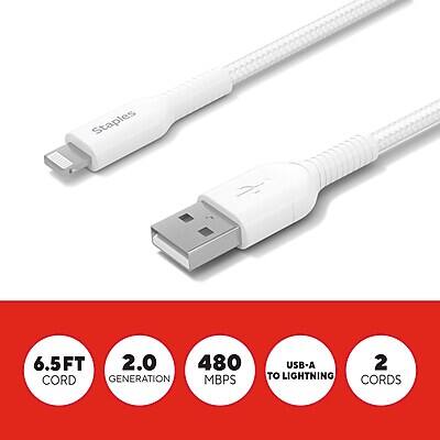 Staples 6.5FT 2.0 480 MBPS USB-A to Lightning Cords (2 Cords)