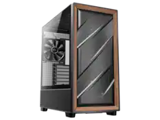 Front. Antec - Antec FLUX Wood, 5 PWM Fans, Walnut Front, Type-C, 420mm Radiator, Back Connect, Up to 9 Fans, Mid-Tower E-ATX Case - Walnut.