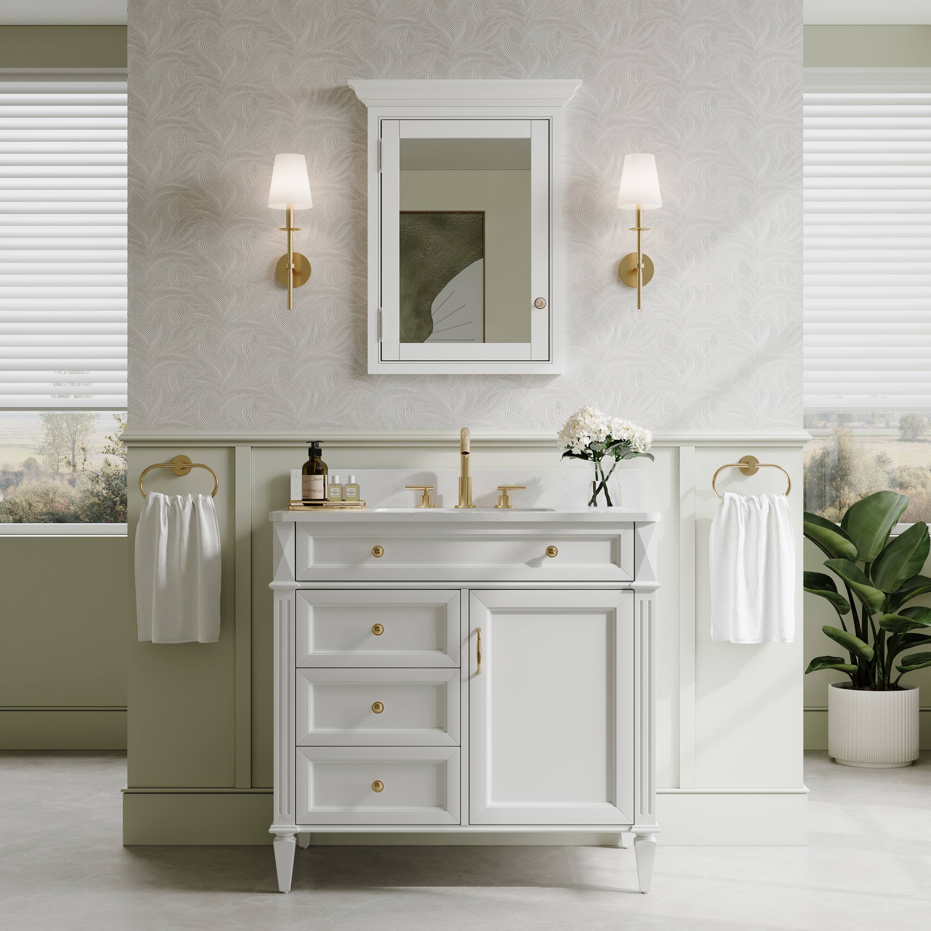 Alt View 8. WELLFOR - 24 in. W x 30 in. H Rectangular Recessed Solid Wood Bathroom Medicine Cabinet with Mirror, Bi-view Glass Magnetic Door - White.