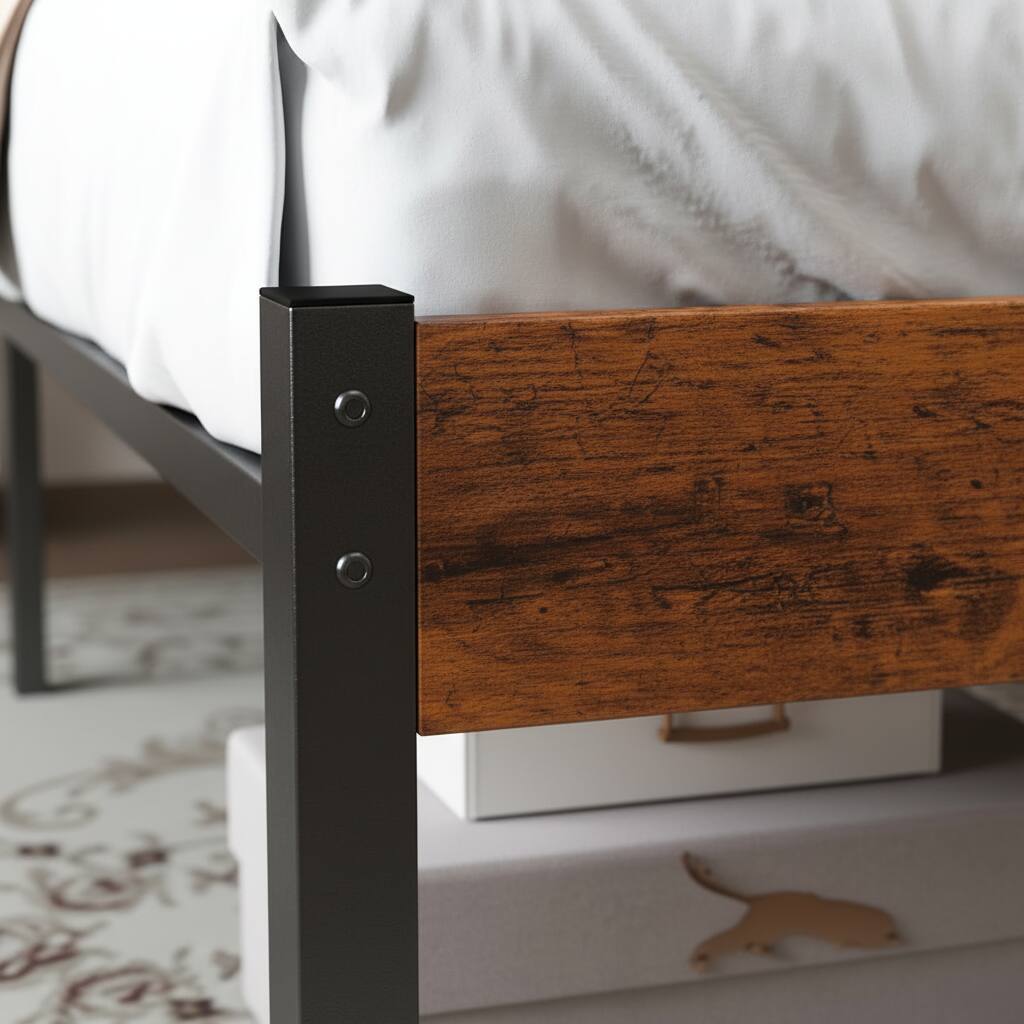 Left. AOITUN - Twin Size Industrial Bed Frame, Rustic Wood Headboard & Footboard, 800LBS Capacity, 12" Underbed Storage. - Rustic.