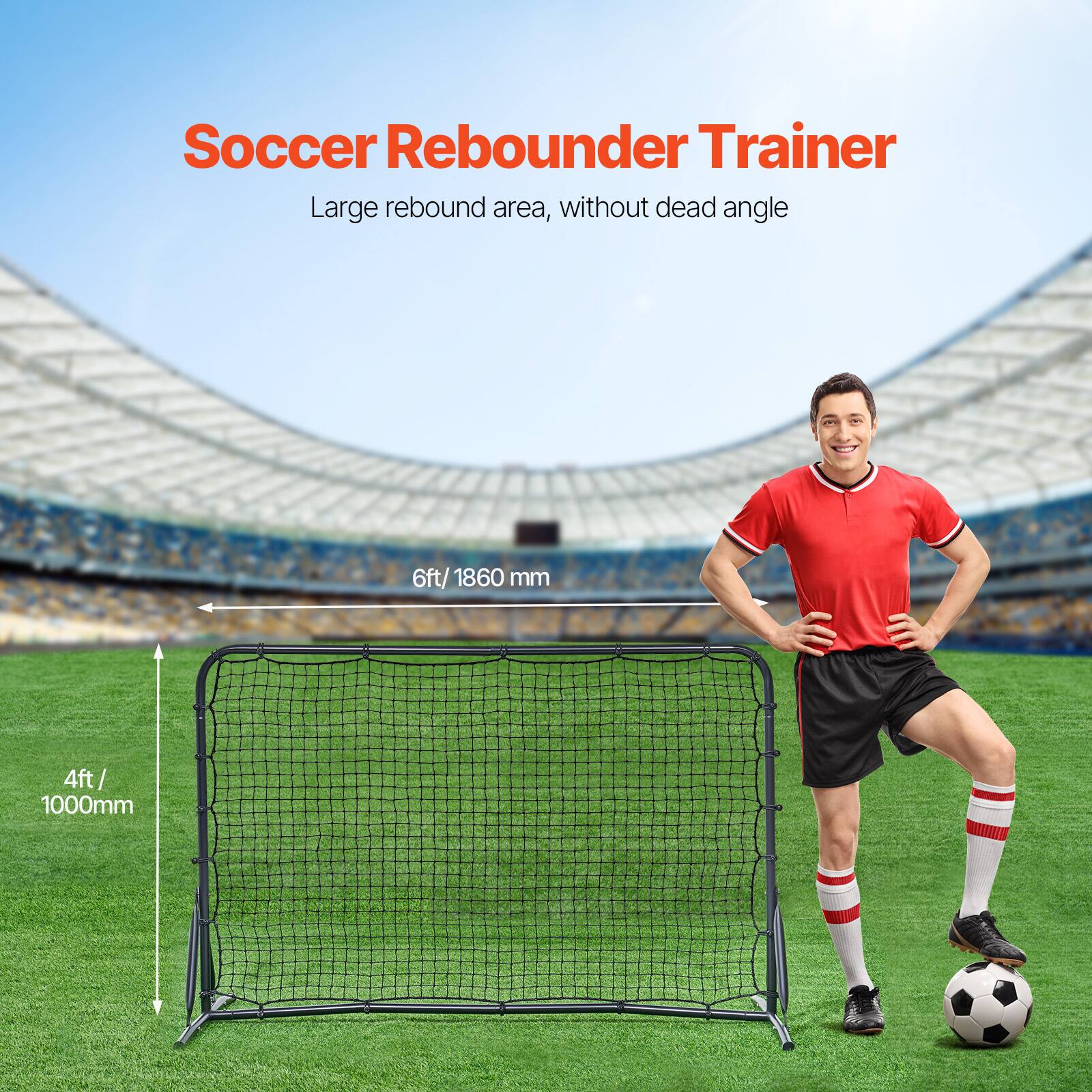 Soccer Rebounder Trainer  
Large rebound area, without dead angle  

6ft / 1860 mm  
4ft / 1000 mm