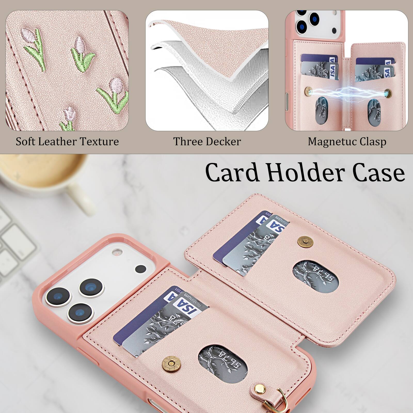 e ISA SA Soft Leather Texture Three Decker Magnetic Clasp Card Holder Case LACT t DUFICAGE SA B UGA A ed ISA a B 895 95  8295 95
