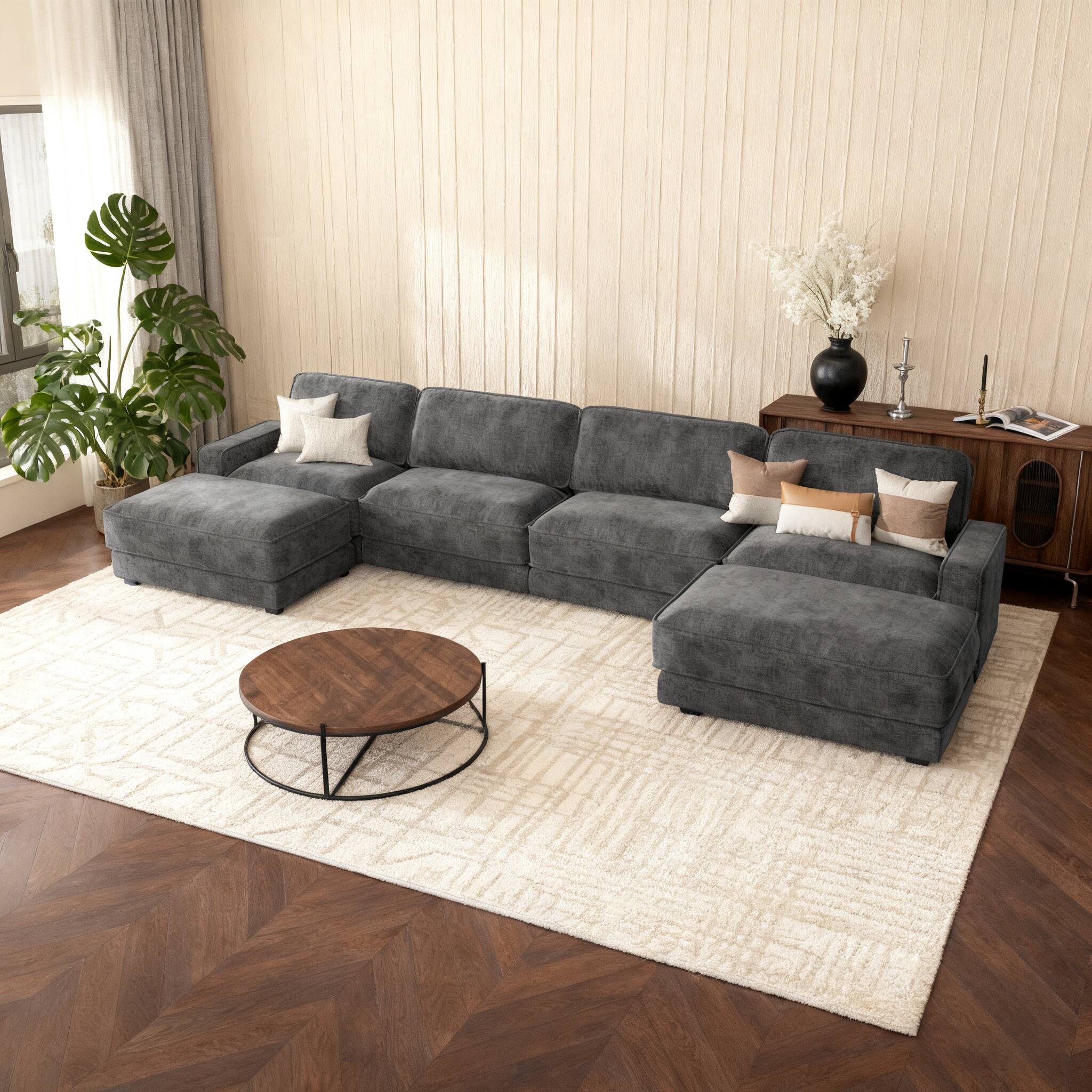Front. Vipbear - 158" Sectional Modular Sofa - Chenille Fabric,Deep Cushions,Ultra Soft Skin-Friendly Cloud-Like Comfort for Living Room - Dary.
