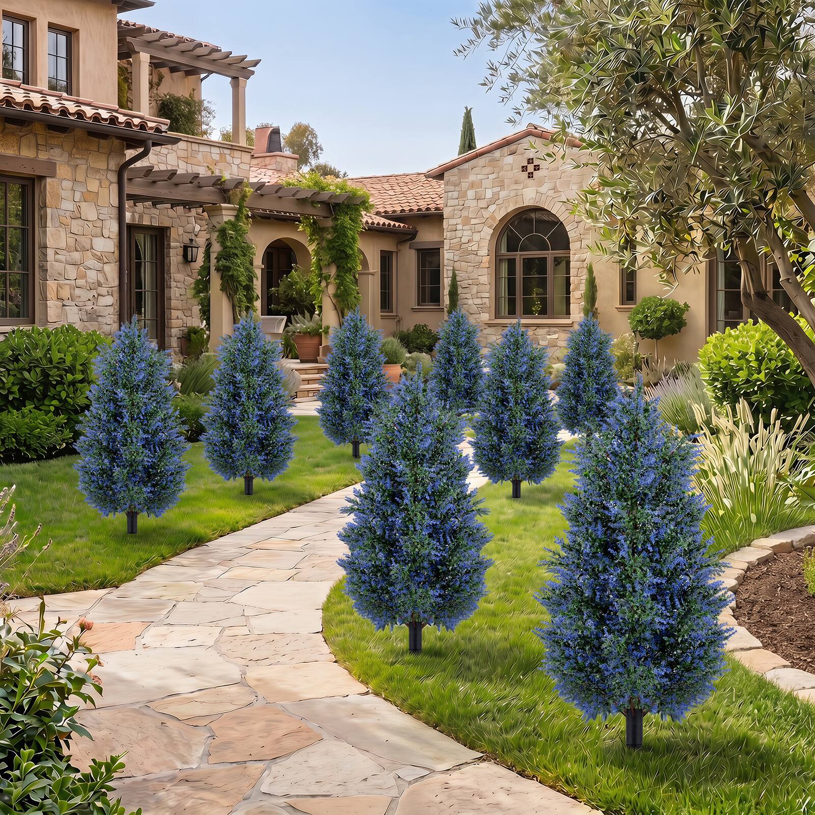 Alt View 1. Costway - Costway 2 Pack 3.3 ft Artificial Lavender Topiary Trees, Sun-Resistant Faux Cone Bushes - Green & Purple & Black.
