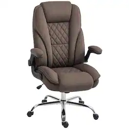 Homcom - High Back Office Chair, Executive Desk Chair with Swivel Wheels, Flip-up Armrest, Adjustable Height - Brown