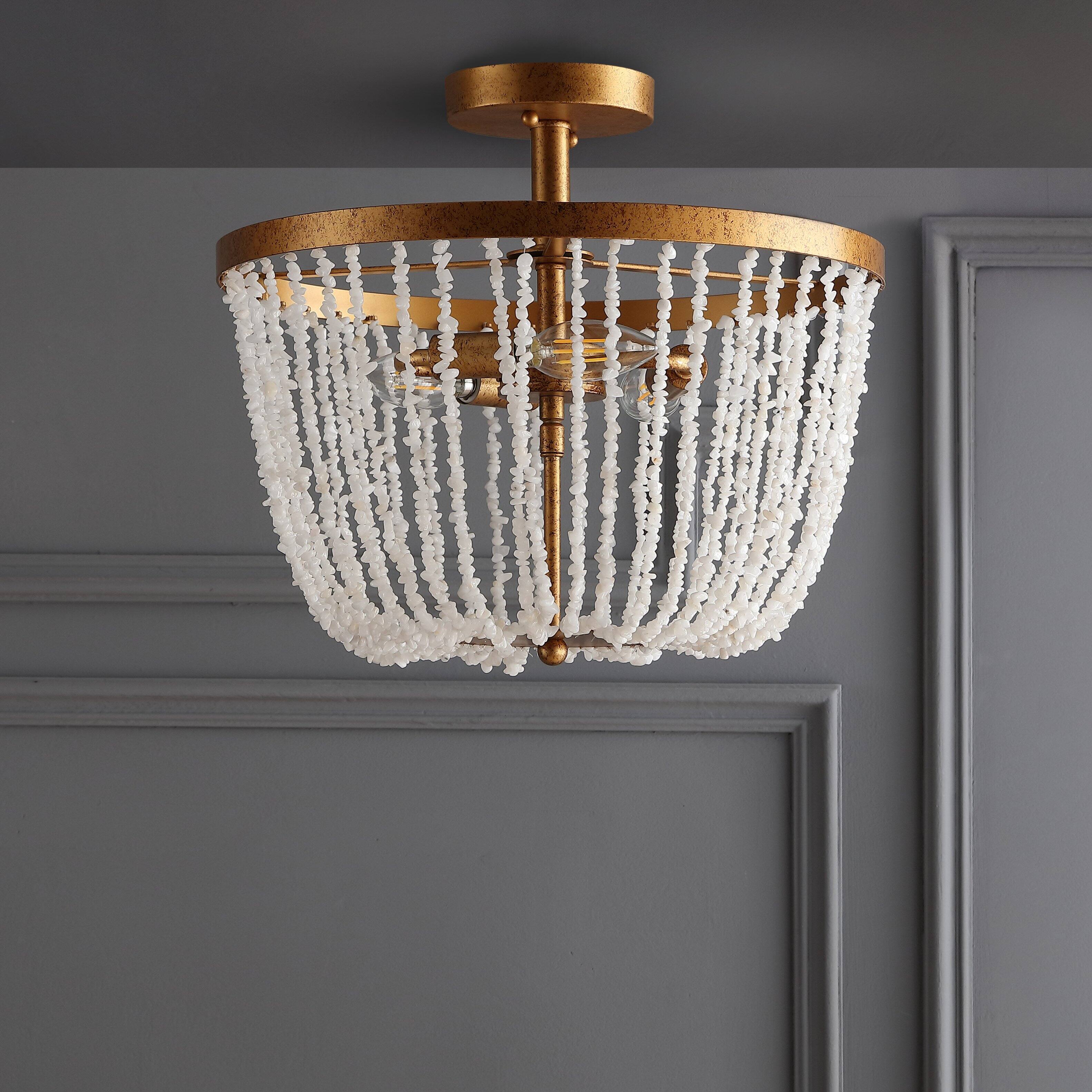 Alt View 5. Jonathan Y - Georgian 15" Stone/Metal LED Flush Mount, Antique Gold / White - Antique Gold.