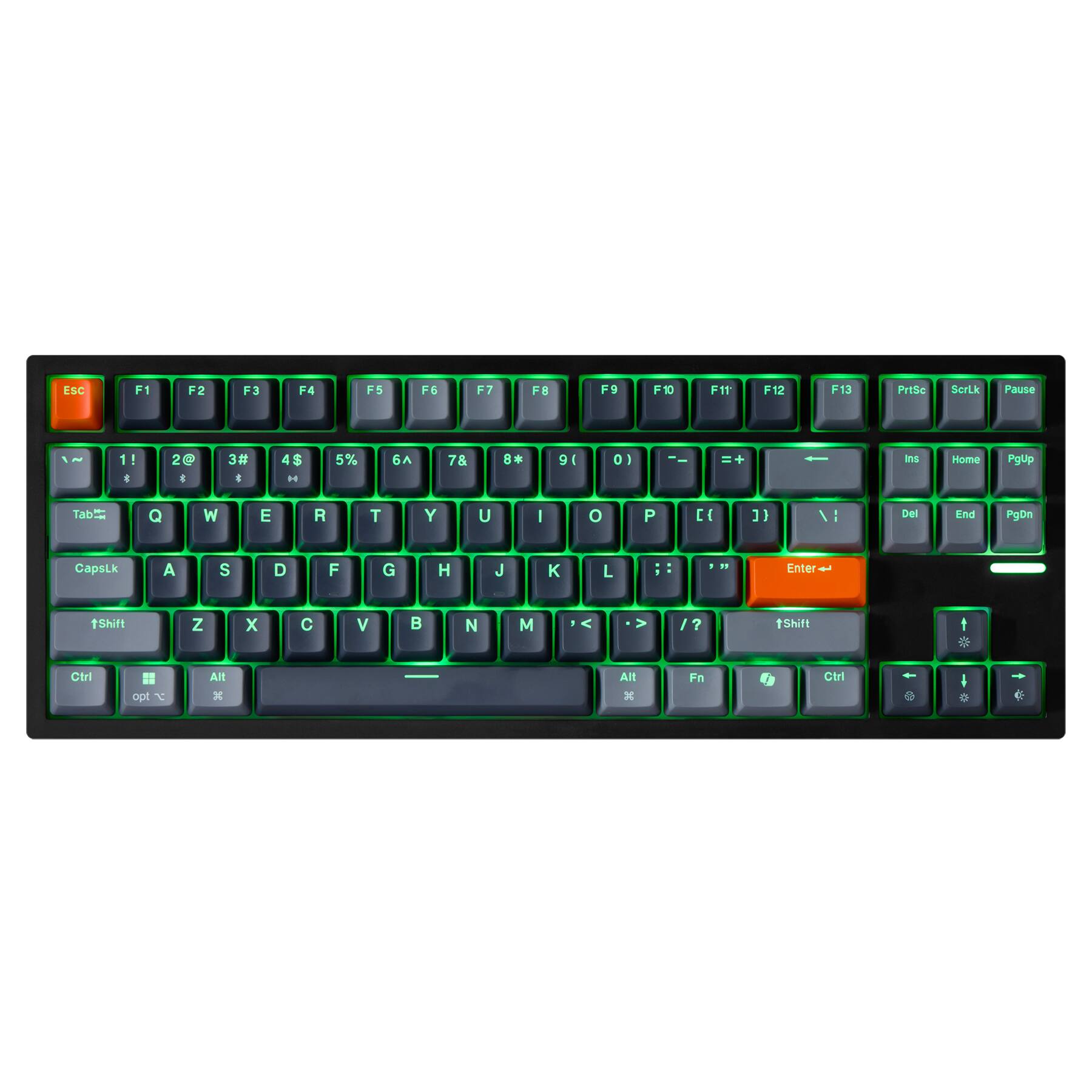 ESC F1 F2 F3 F4 F5 F6 F7 F8 F9 F10 F11 F12 PrtSc ScrLk Pause 1! 2@ 3# 4$ 5% 6^ 7& 8* 9( 0) Tab Q W E R T Y U I O P [ ] \ Esc CapsLk A S D F G H J K L ; : Enter Z X C V B N M , . / Shift Ctrl Alt Fn PrtSc ScrLk Pause Home PgUp PgDn