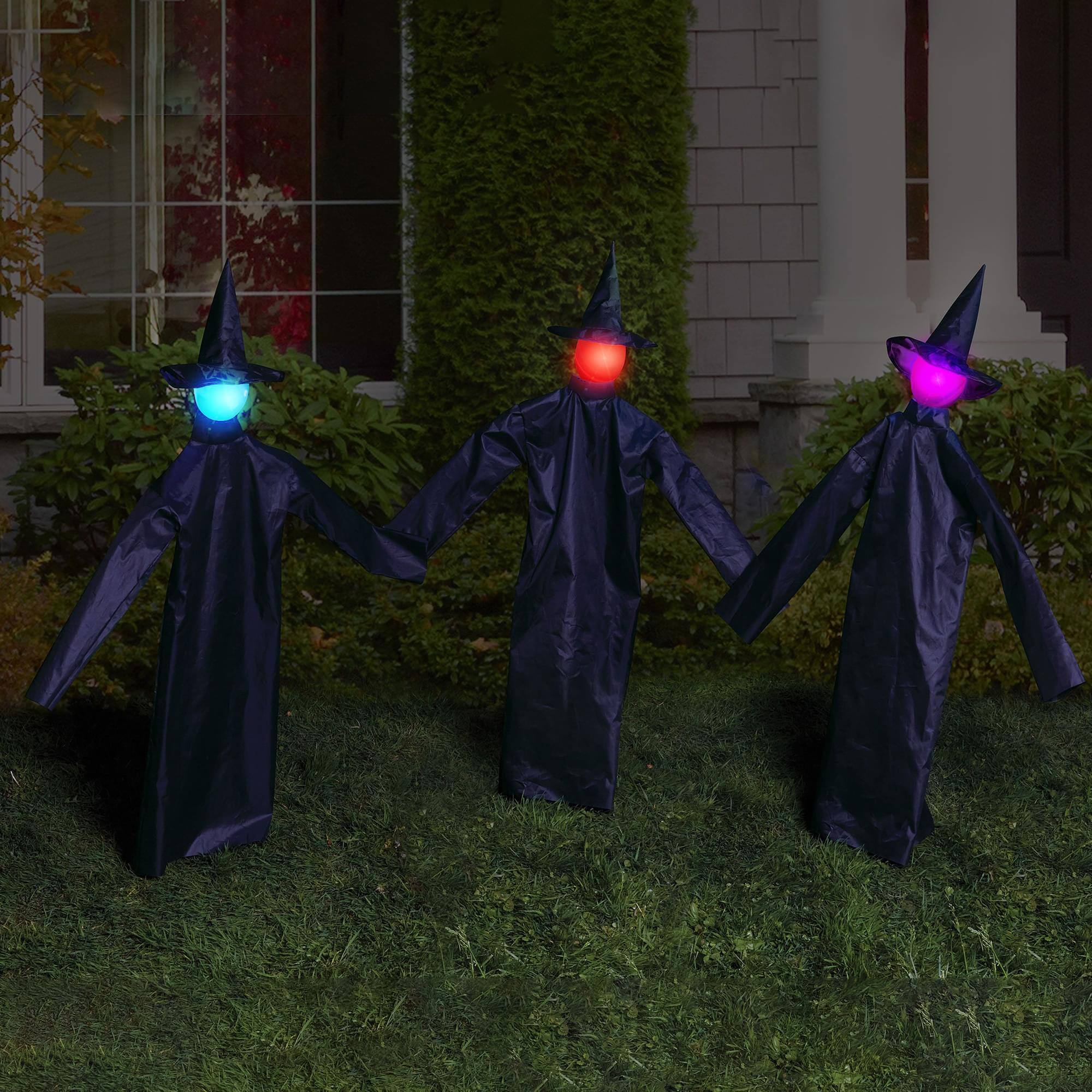 Alt View 1. Funworld - Light-Up & Color Change 36 Inch Lawn Witches | Set of 3 - Black.