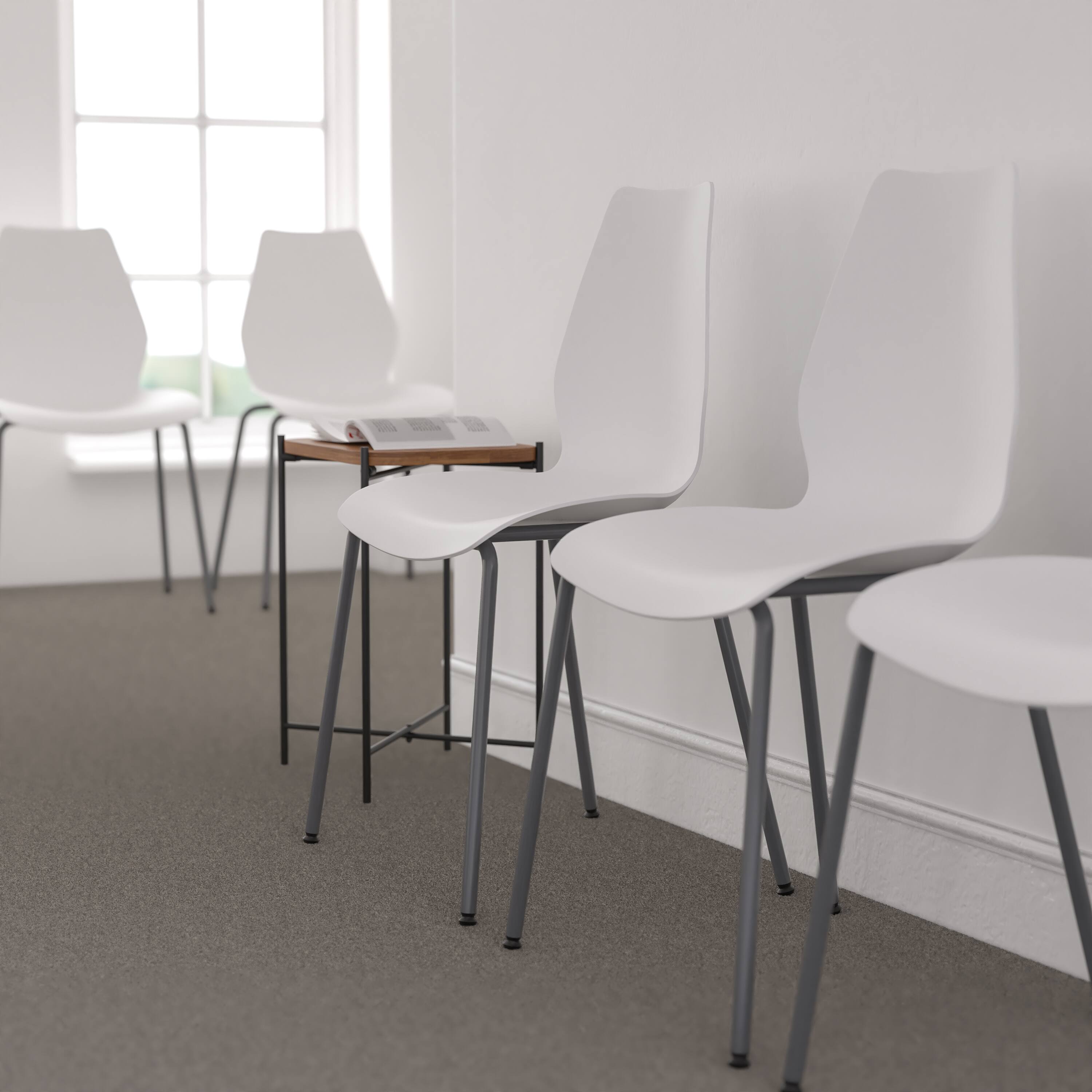 Alt View 1. Emma + Oliver - Multipurpose Home Office Stack Chair with Lumbar Support - White.