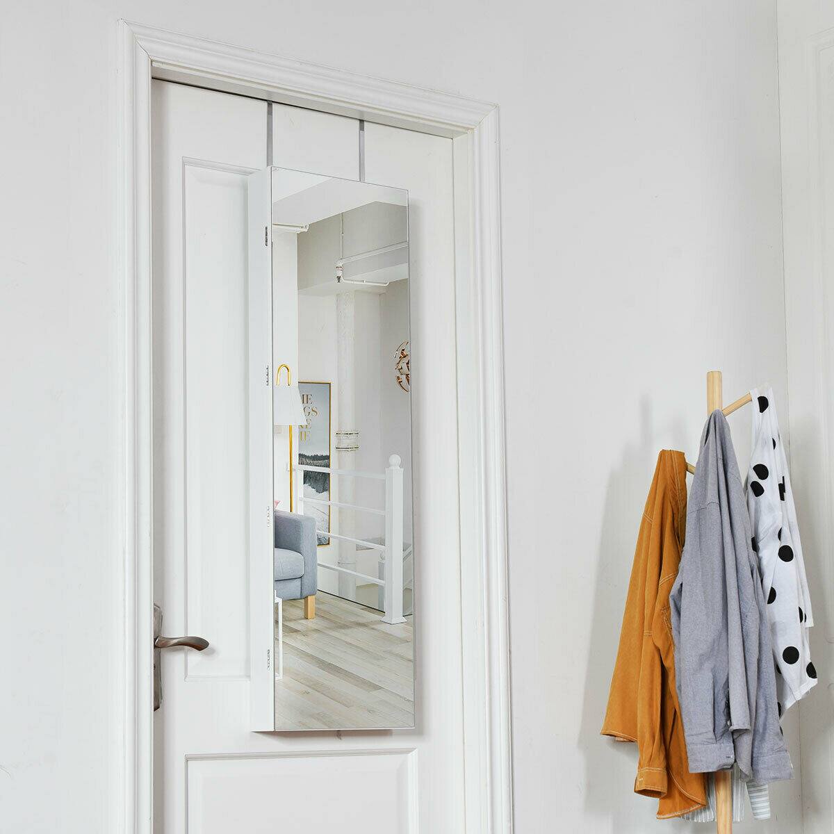 Alt View 2. Gymax - Gymax Wall & Door Mounted Mirrored Jewelry Cabinet Storage Organizer W/ Lights&Drawer White - White.