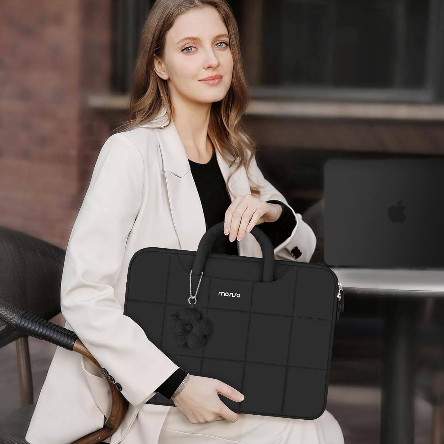 Alt View 2. mosiso - Laptop Case 15-15.6 inch Puffy Laptop Sleeve with Handle for MacBook Pro 16 M5 M4 M4 M3 M2 M1 HP Acer Dell Lenovo - Black.