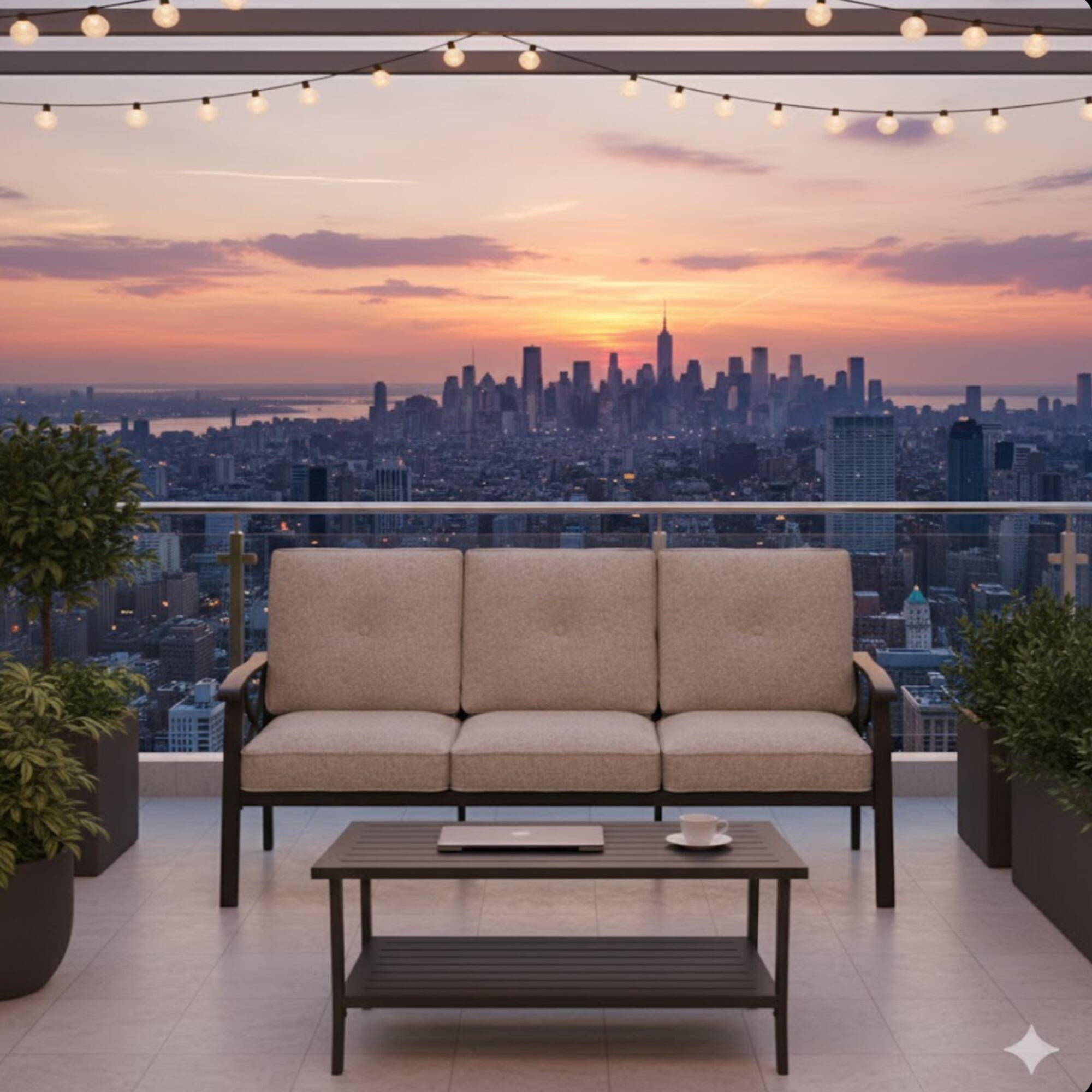 Left. Mondawe - 2 Piece Outdoor Sofa Set with Rectangular coffee Table and Cushions - Light Khaki+Beige.