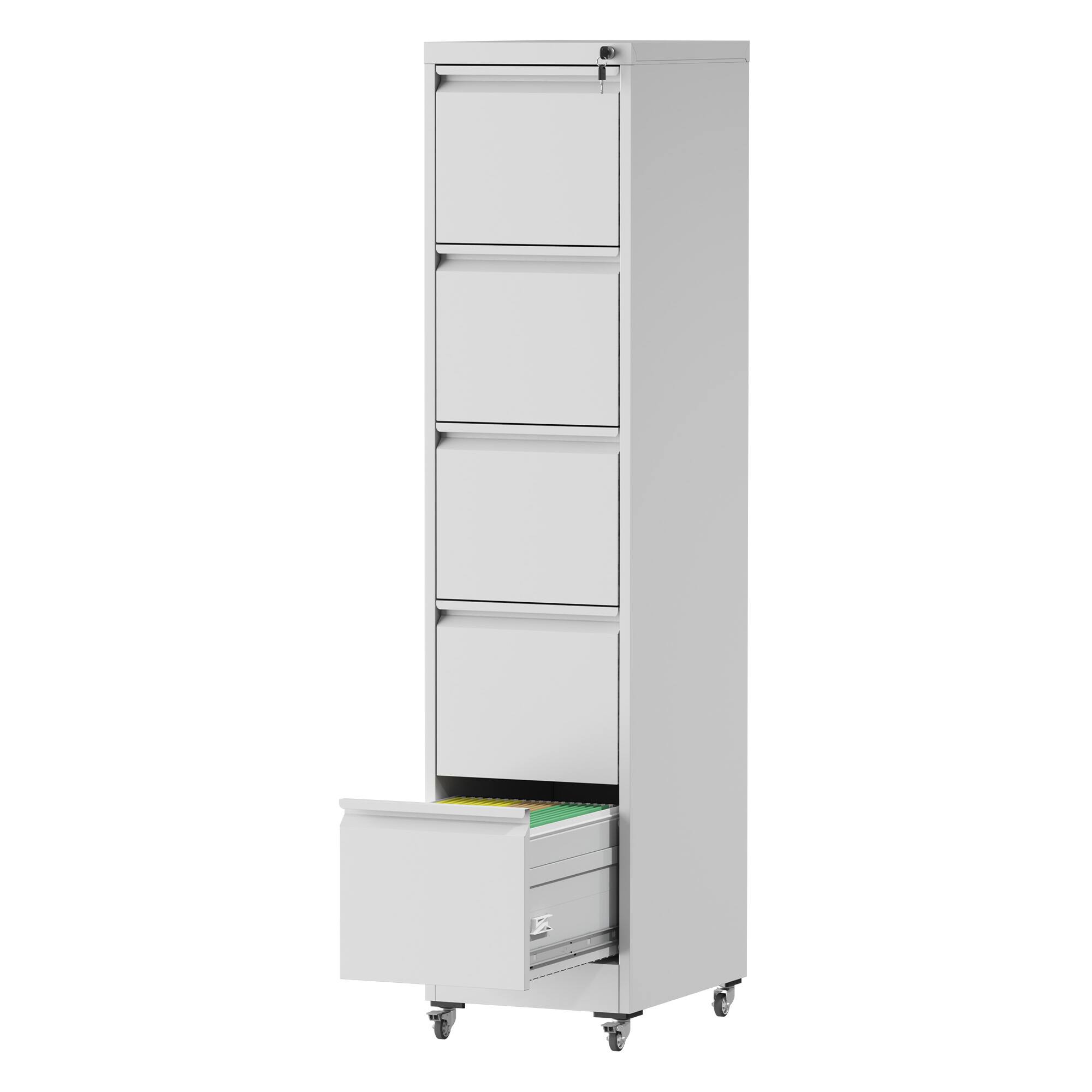 Alt View 7. GOODSILO - 5-Drawer Vertical File Storage Cabinet with Locking System and Removable Wheels for Office Organization - White.