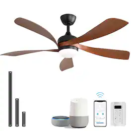 Sofucor - 45''/52" Smart Ceiling Fan With LED Light and Remote Work with Alexa/Google/App 6-Speed Timing Reversible Indoor/Outdoor - 52inch - Black-Brown