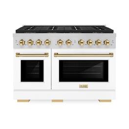 ZLINE - Autograph 48 in. Paramount Gas Range with 8 DuoPro Burners & White Doors w/ Gold Accents (PSGRZ-WM-48-G) - Stainless Steel with White Matte Door