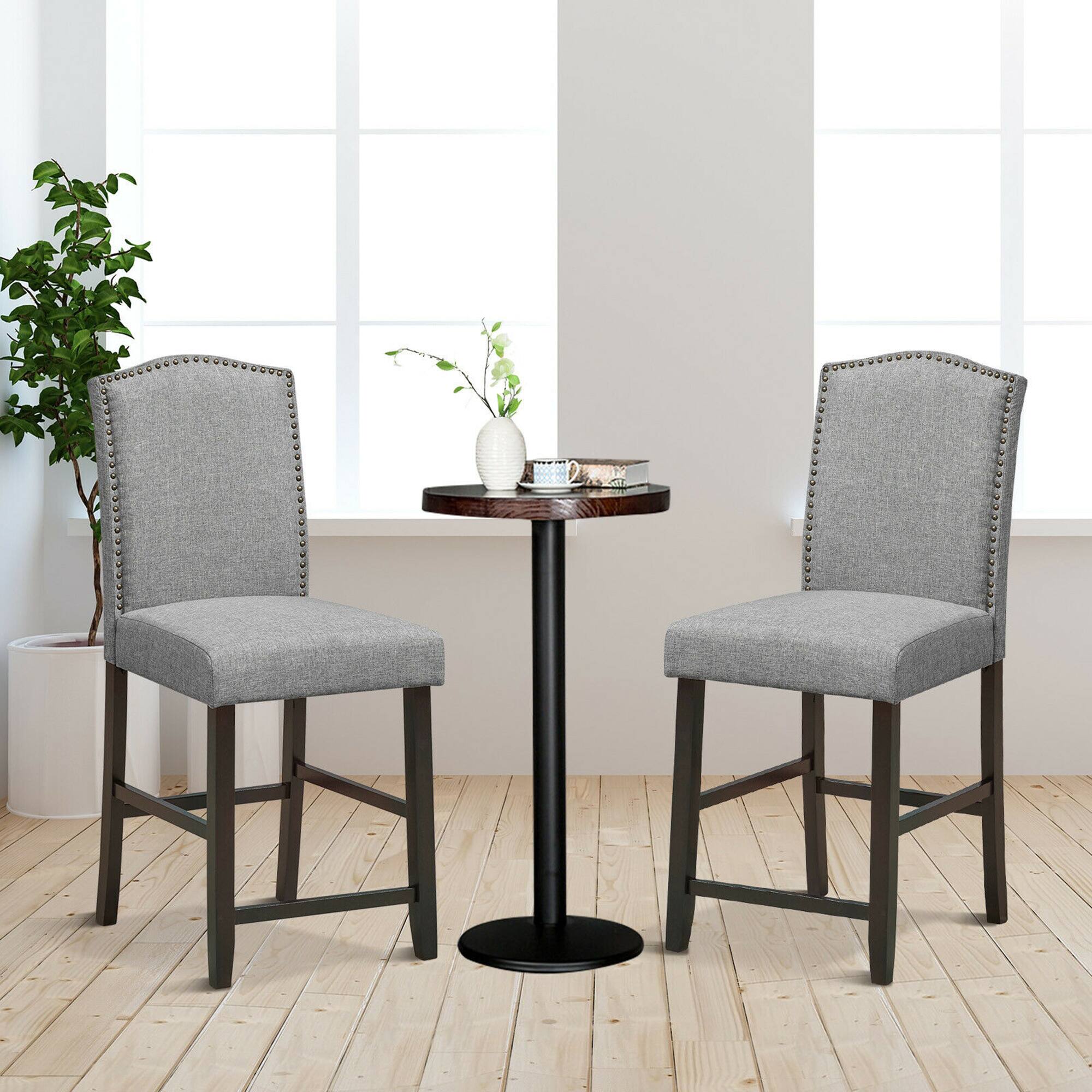 Alt View 3. Gymax - Gymax Set of 4 Fabric Barstools Nail Head Trim Counter Height Dining Side Chairs Grey - Grey.