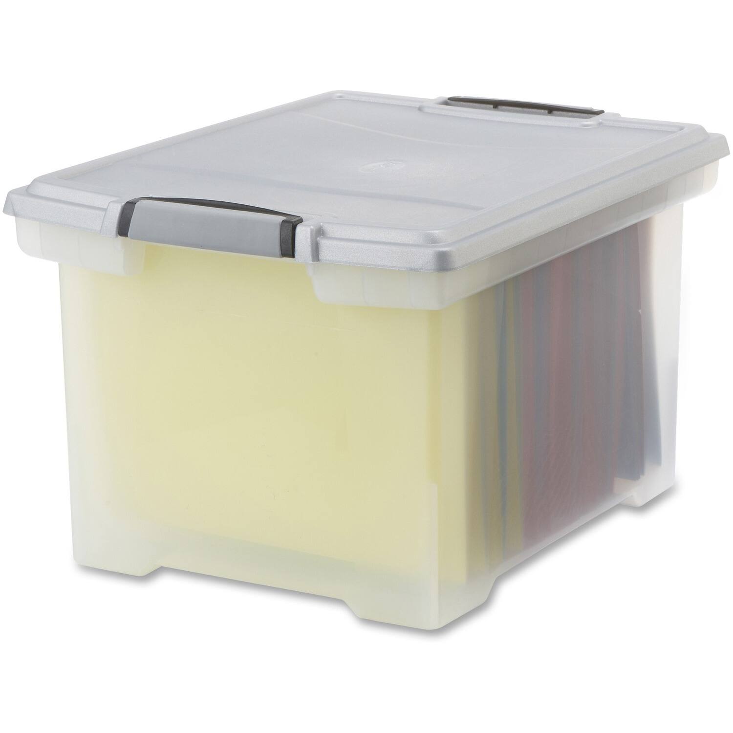 Front. Storex - Storex Tote Clear Storage Box with Lid Letter Legal Snap tight Closure Stackable Plastic Silver For File 1 / Carton.