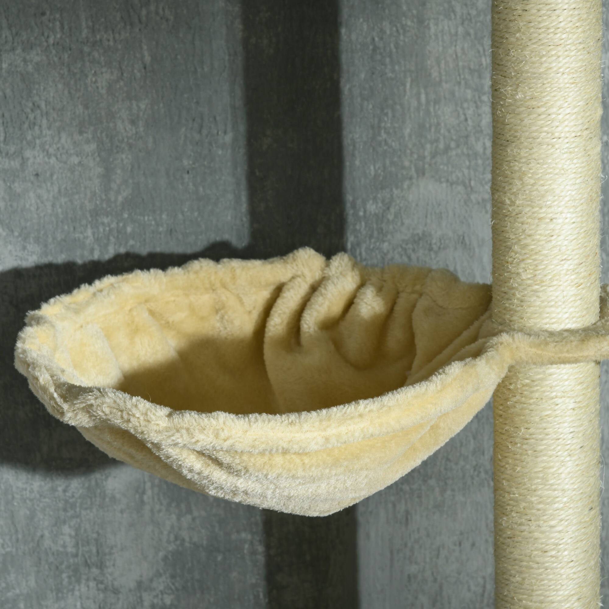 Alt View 4. Pawhut - Floor to Ceiling Cat Tree, 90.5"-98.5" Adjustable, Climbing Tower, Platforms, Bed, Scratching Posts, Toy Balls - Beige.