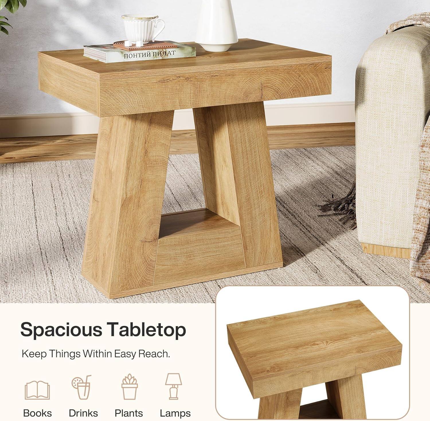 Spacious Tabletop  
Keep Things Within Easy Reach.  
Books  
Drinks  
Plants  
Lamps