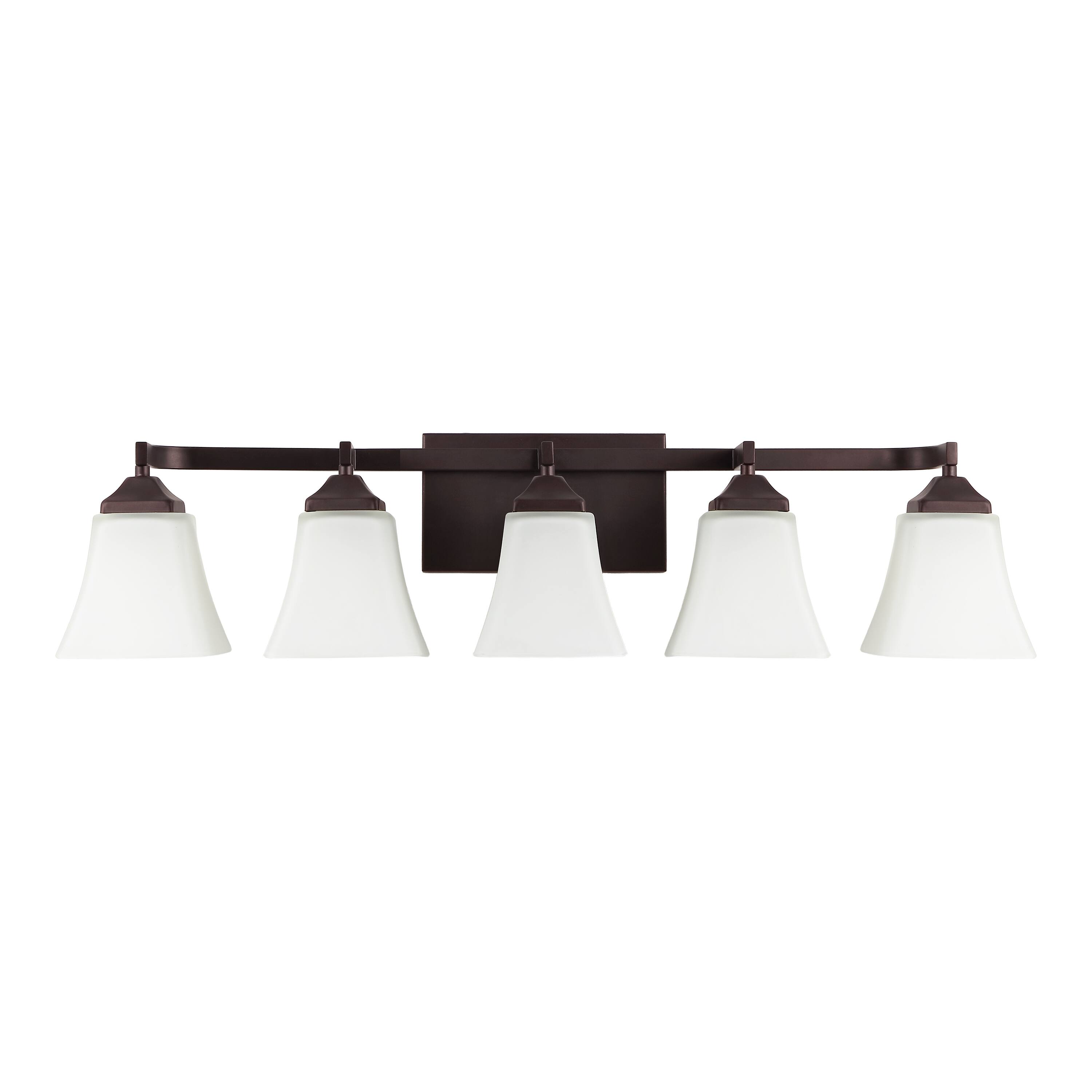 Alt View 6. Jonathan Y - Staunton 32.5" 5-Light Farmhouse Cottage Metal LED Vanity Light with Frosted Glass Shades, Oil Rubbed Bronze - Oil Rubbed Bronze.