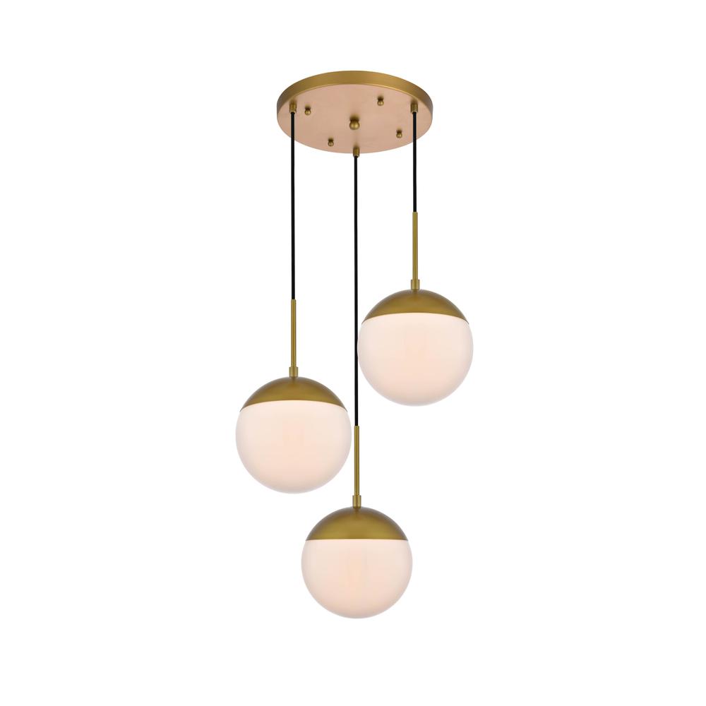 Alt View 3. Living District - Eclipse 3 Lights Brass Pendant With Frosted White Glass - Brass And Frosted White.