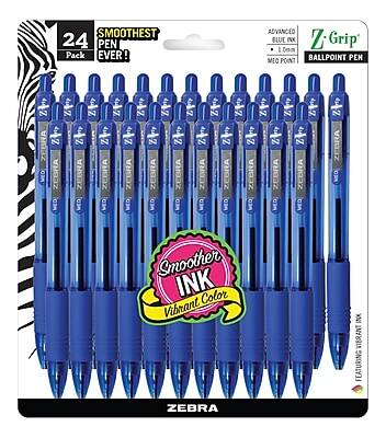 Zebra - Z-Grip Retractable Ballpoint Pens, Medium Point, 1.0mm, Blue Ink, 24/Pack (ZEB12225)