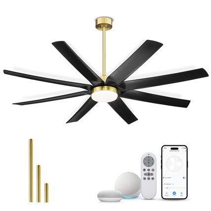 Front. JAZAVA - 70 Inch Industrial Ceiling Fans with LED Lights and Smart Remote Control , Large Ceiling Fans with 6-Speed - Black and gold.