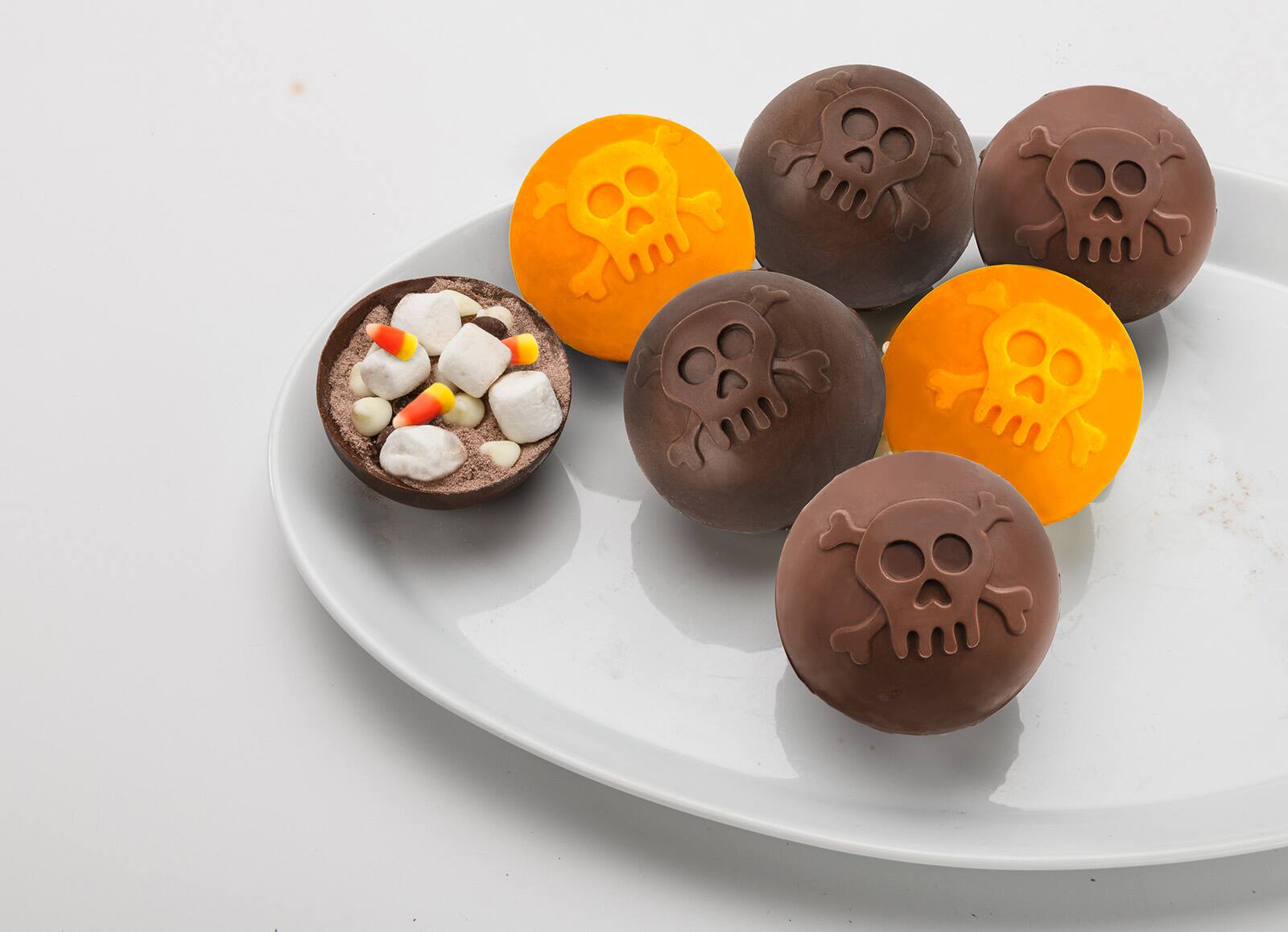 Alt View 5. MOBI - Hot Chocolate Silicone Cocoa Bombs Molds, Halloween Skull - Orange.