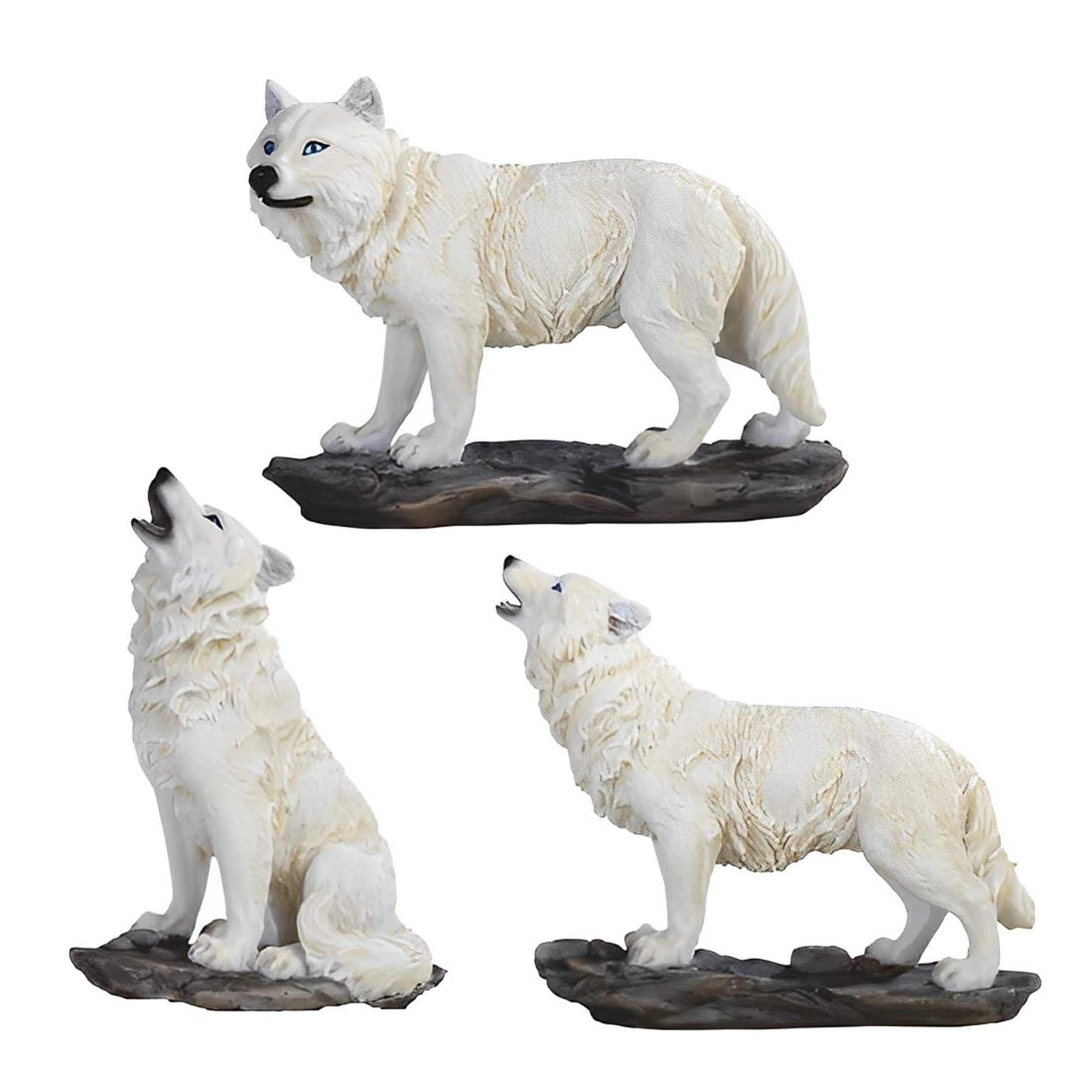 FC Design - 3-PC Mini Snow Wolf Figurine Set 4"H Office Desk Tabletop Home Decor Gift - Multi-Color