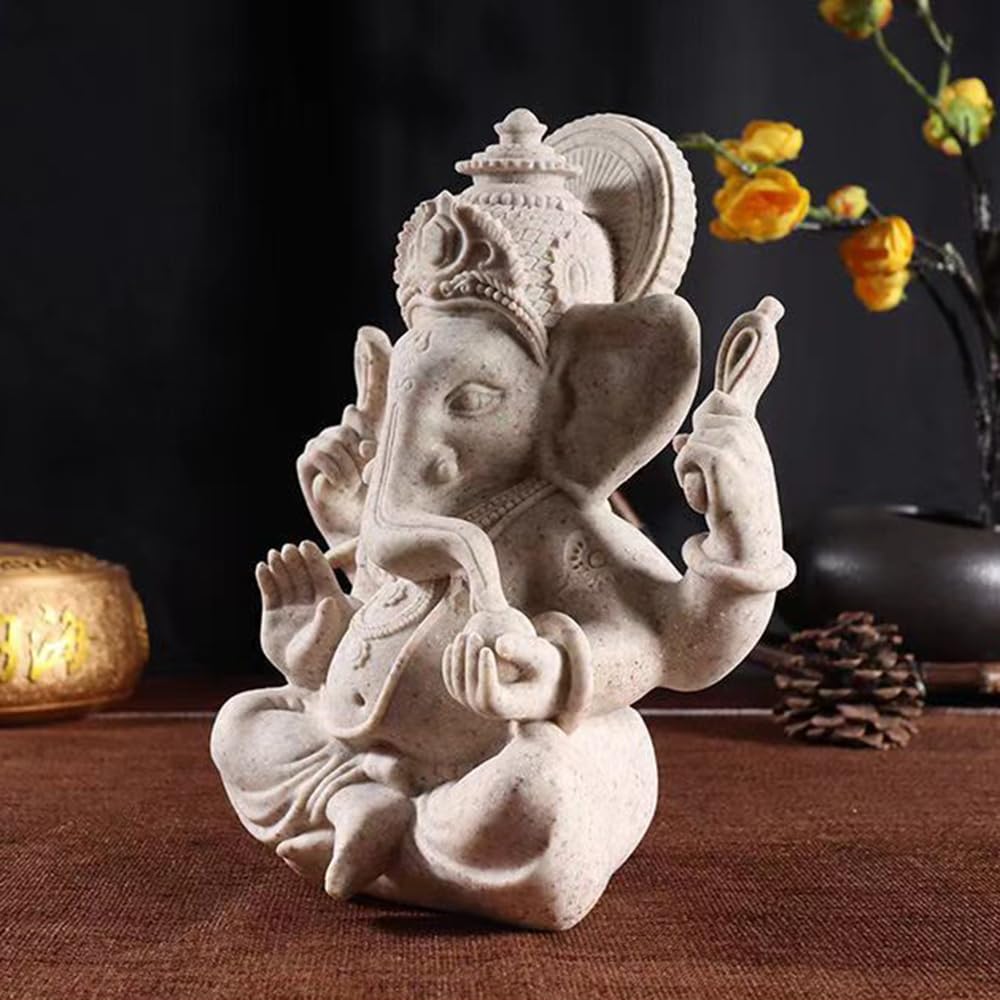 Alt View 2. Refined Abode Design - God Lord Ganesha Statue Hindu Elephant Ganpati Idol Buddha Sculptures Gift Home Temple Mandir Meditation Yoga - Sandstone 7.87".