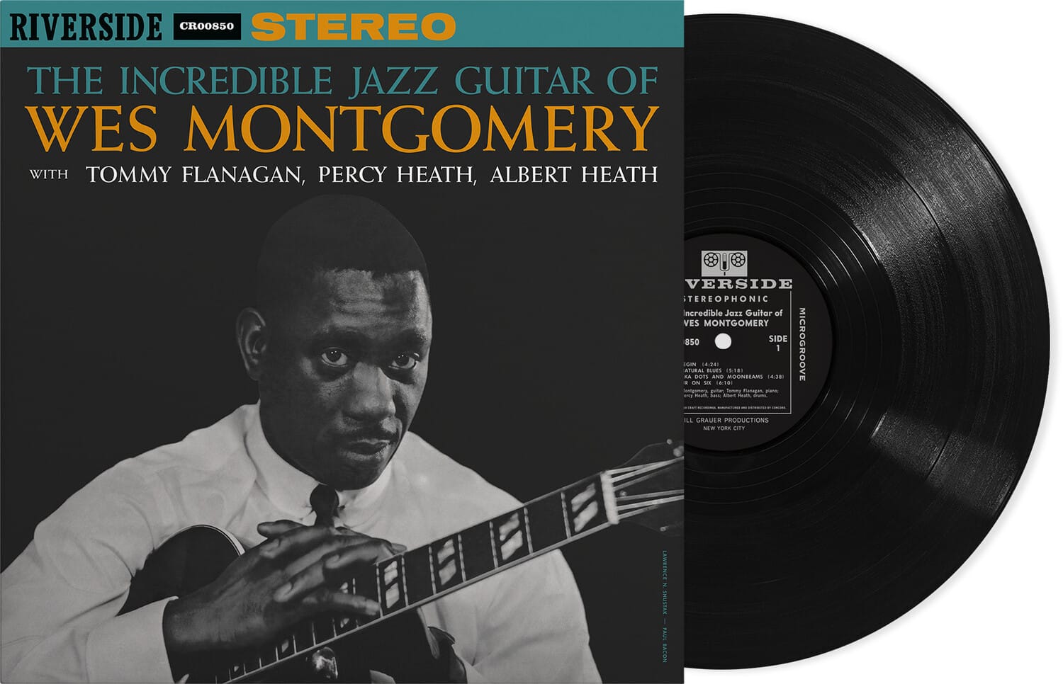 RIVERSIDE  
CR00850  
STEREO  

THE INCREDIBLE JAZZ GUITAR OF  
WES MONTGOMERY  
WITH TOMMY FLANAGAN, PERCY HEATH, ALBERT HEATH  

RIVERSIDE  
STEREO  
MICROGROOVE  
SIDE 1  
THE INCREDIBLE JAZZ GUITAR OF  
WES MONTGOMERY  
SIDE 1  
1. "LULLABY" (3:24)  
2. "AND MOONBEAMS" (4:38)  
3. "BLUES AND SMOKE" (4:38)  
4. "MOSNELAM" (4:38)  
5. "MOSNELAM" (4:38)  
6. "MOSNELAM" (4:38)  
7. "MOSNELAM" (4:38)  
8. "MOSNELAM" (4:38)  
9. "MOSNELAM" (4:38)  
10. "MOSNELAM" (4:38)  
11. "MOSNELAM"