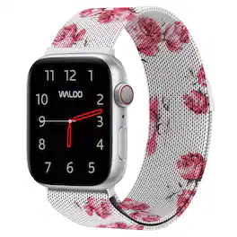 Waloo - Floral Printed Magnetic Mesh Band For Apple Watch - Floral White