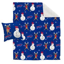 Pegasus - Buffalo Bills Holiday Reindeer Blanket and Pillow Combo Set - Multicolor