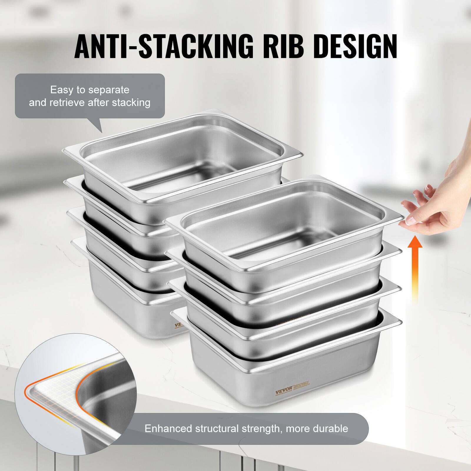 ANTI-STACKING RIB DESIGN

Easy to separate and retrieve after stacking

Enhanced structural strength, more durable