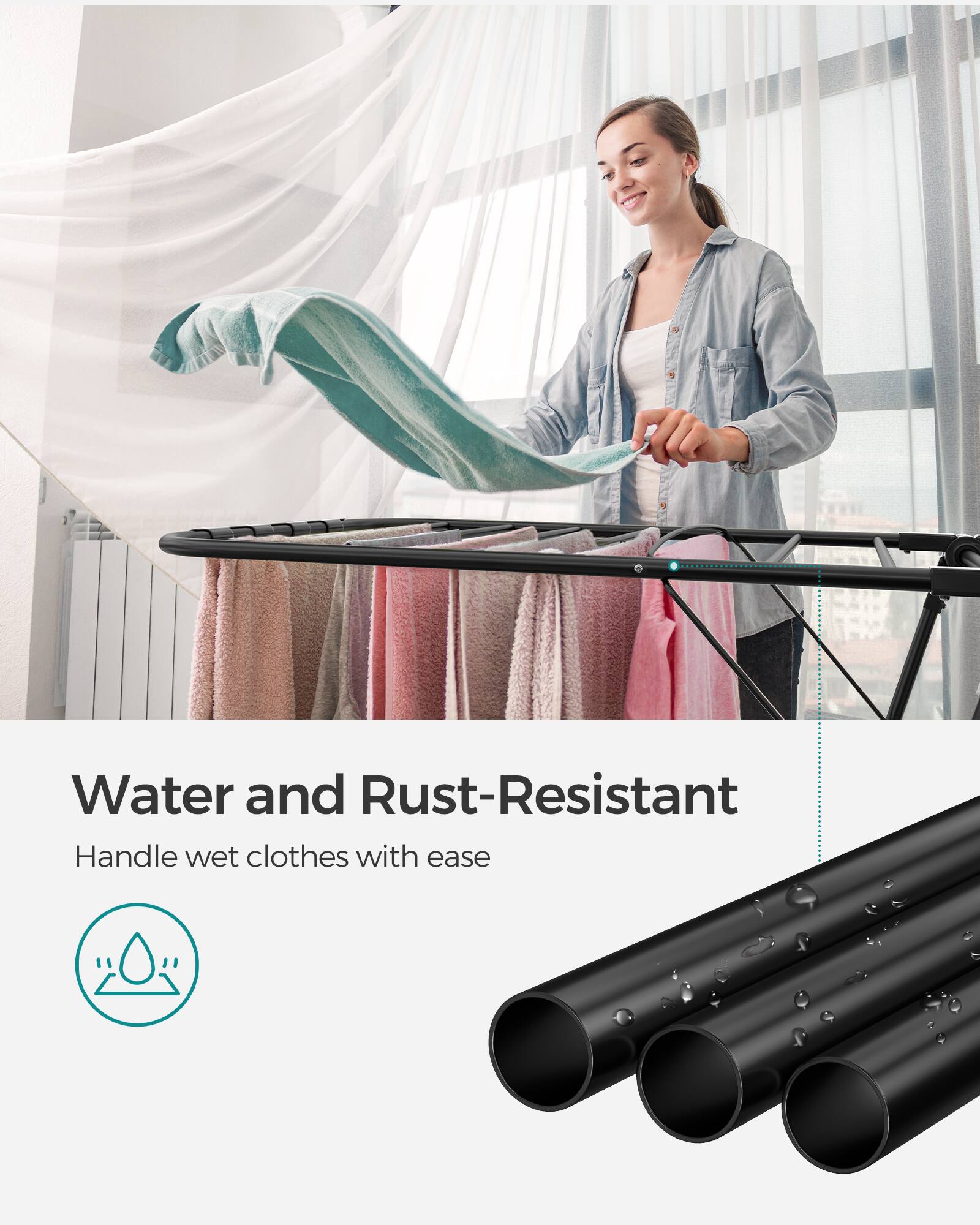 Water and Rust-Resistant  
Handle wet clothes with ease