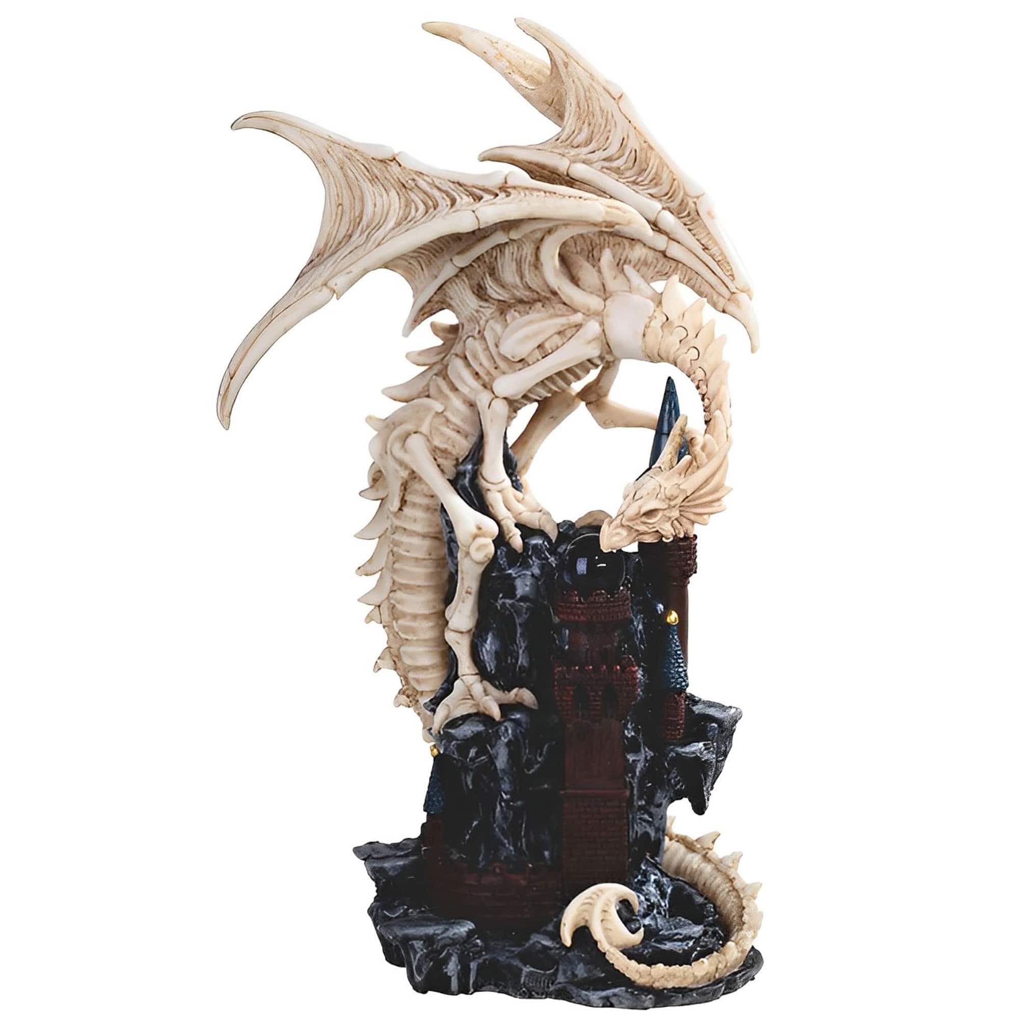 FC Design - 12.5"H Dragon Skeleton on Castle Figurine Statue Office/Computer Desk Tabletop Medieval Gaming Home Decor Gift - Multi-Color