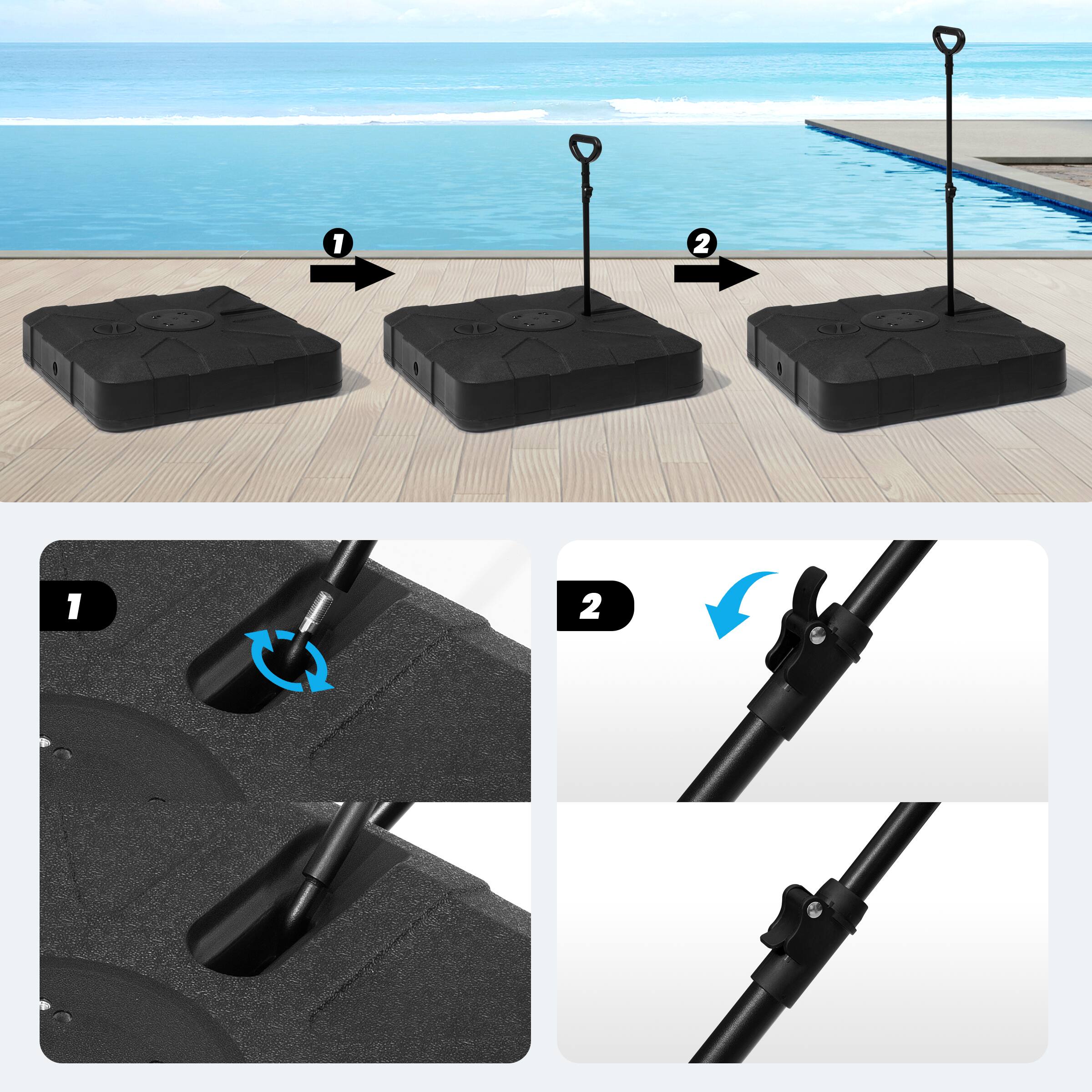 Alt View 5. Crestlive Products - Crestlive Products Heavy Duty Fillable Patio Umbrella Base Stand with Wheels 33.5 x 33.5 inch - Black.