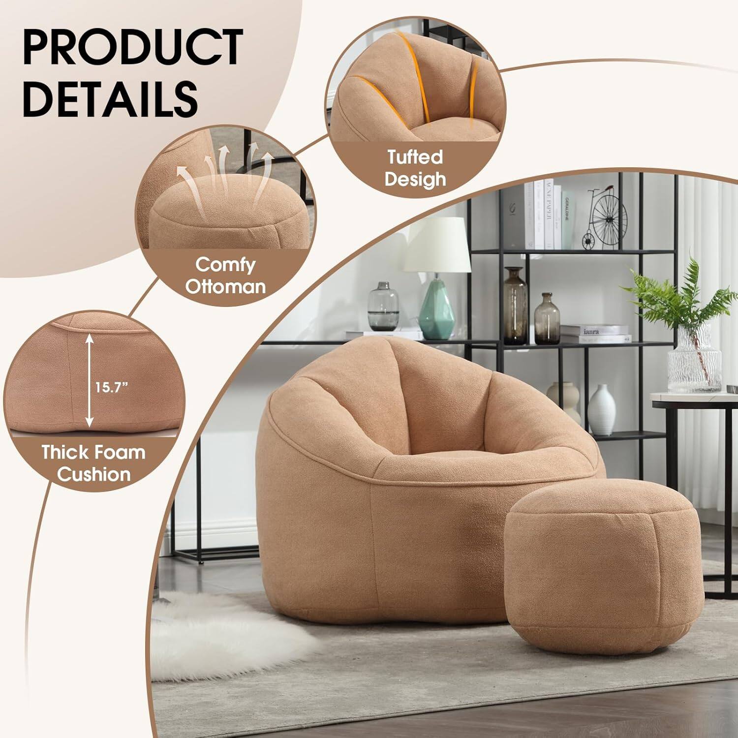 PRODUCT DETAILS

- Comfy Ottoman
- Tufted Design
- Thick Foam Cushion
- 15.7"