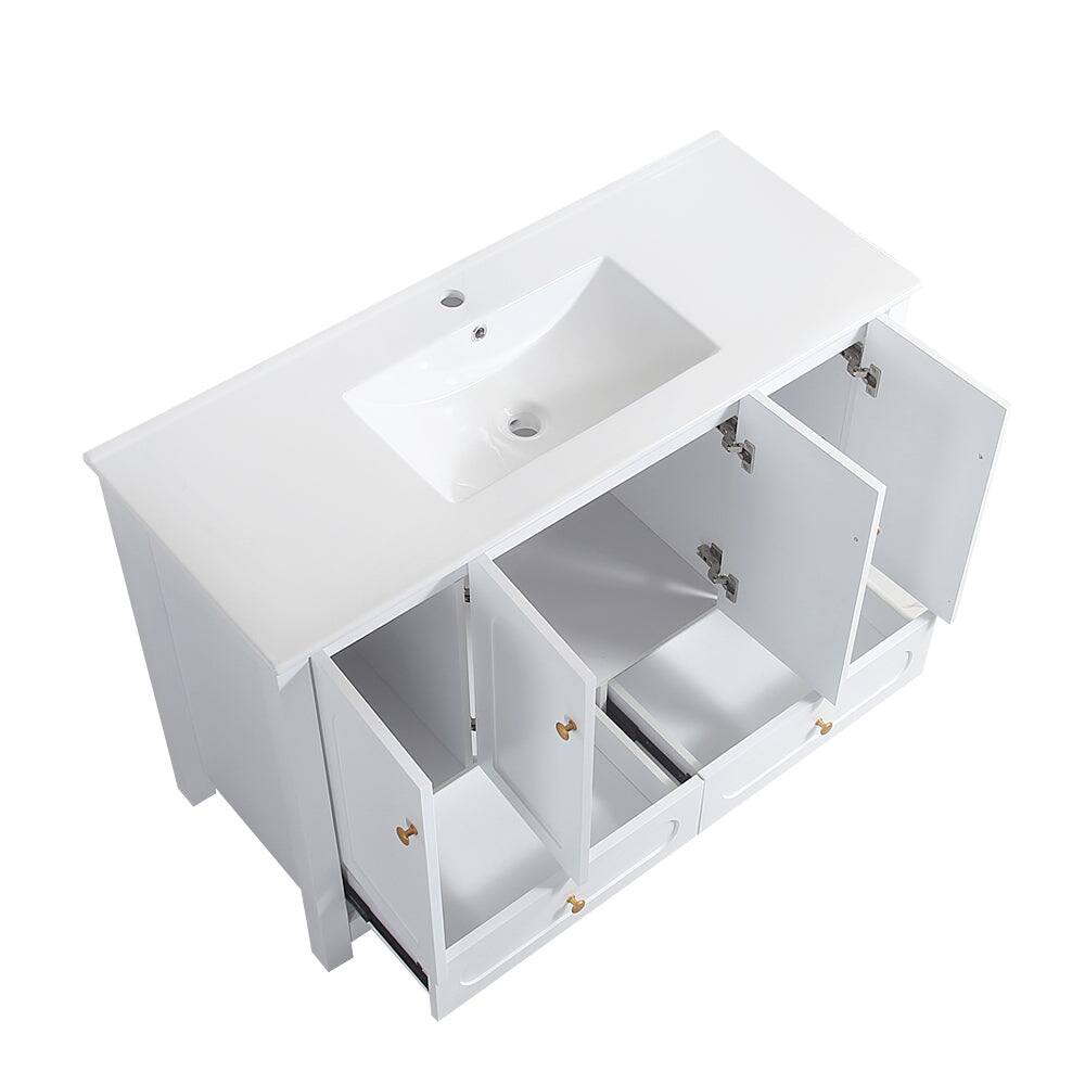 Alt View 4. Boyel Living - 48 Inch White Bathroom Vanity Abundant Storage 4 Soft Close Doors 2 Drawers Bathroom Cabinet Without Ceramic Basin - White.