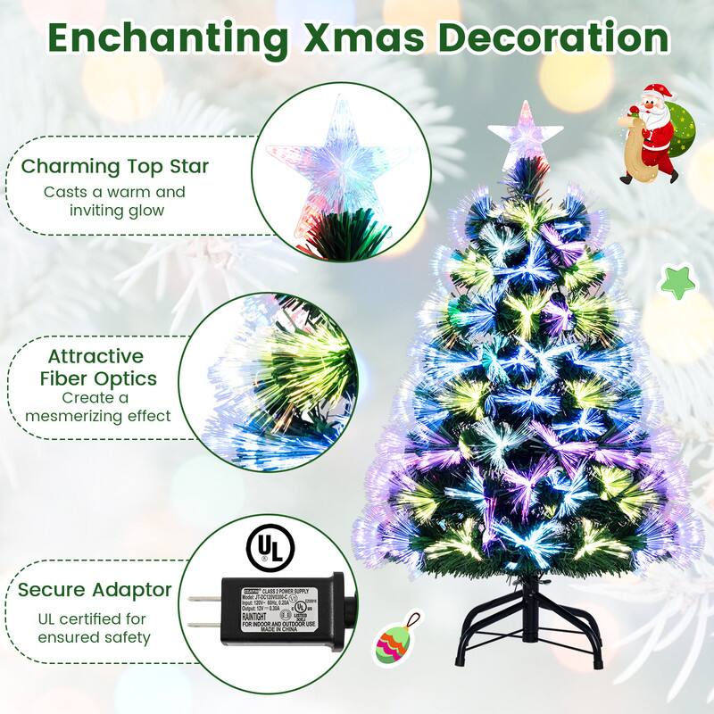 Enchanting Xmas Decoration

Charming Top Star
Casts a warm and inviting glow

Attractive Fiber Optics
Create a mesmerizing effect

Secure Adaptor
UL certified for ensured safety

UL CLASS & POWER SUPPLY
Rodet: 27-OCY20VI333-C
20V- STYL 0.204
Output: 31 0,30A
RANTIGHT
FOR INDOOR AND OUTDOOR USE
MADE IN CHINA