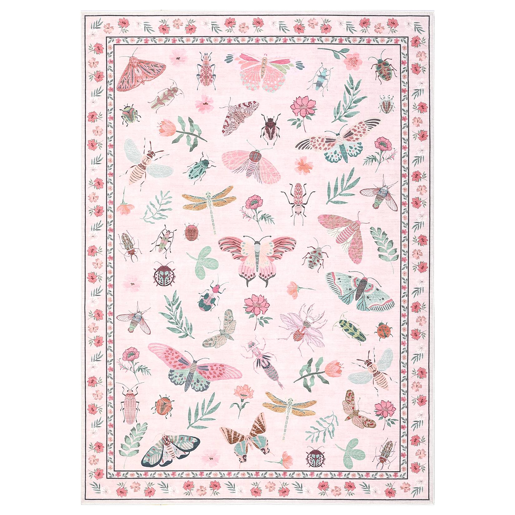 Acekool - Area Rug 5 x 7 ft PolyesterWashable Rugs Living Room Rug for Bedroom Nursery Apartment - Pink