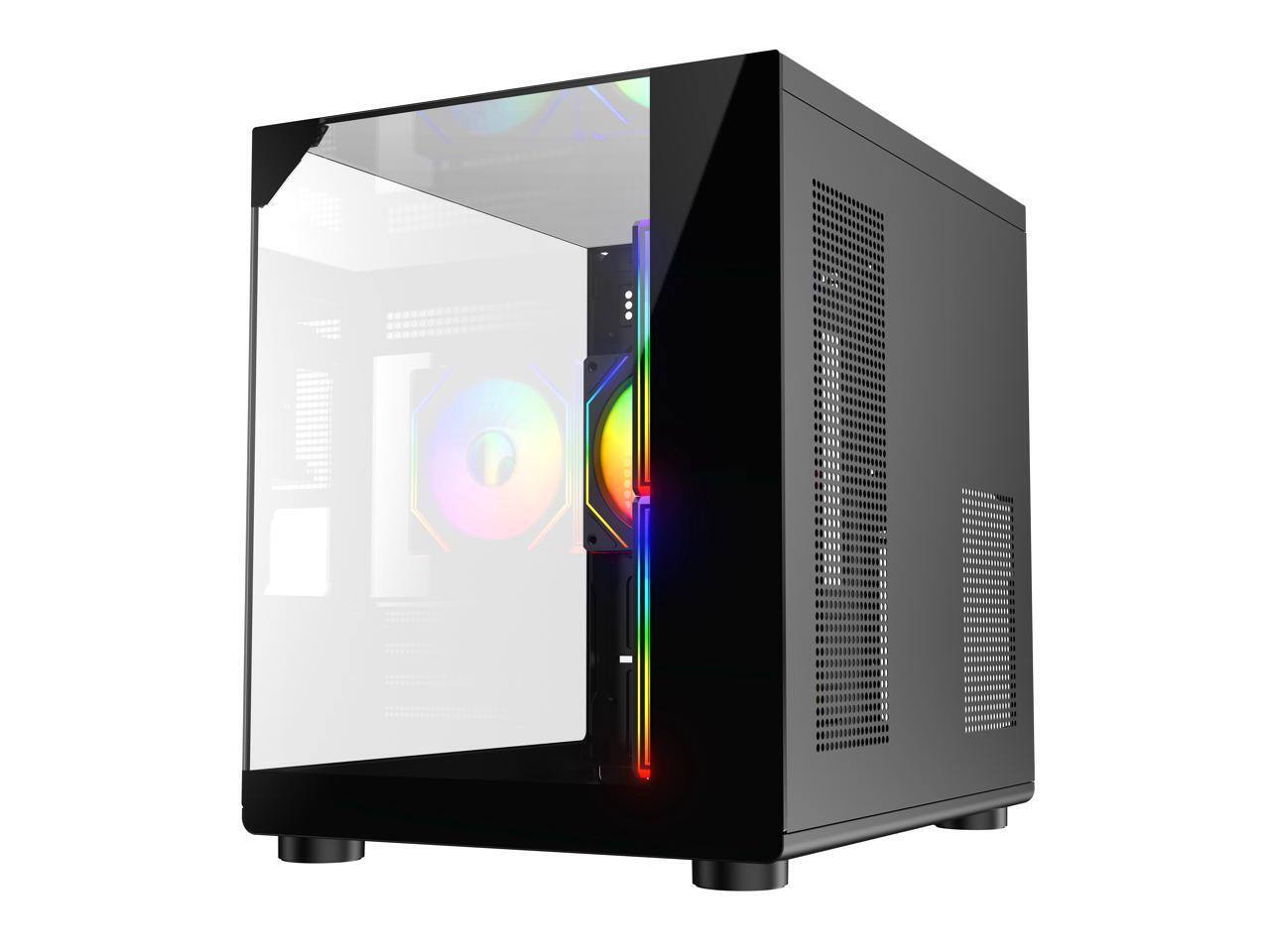 Alt View 4. DIYPC - DIYPC ARGB-DC100-BK Black Micro ATX Case w/ 3 ARGB PWM Fans - Black.