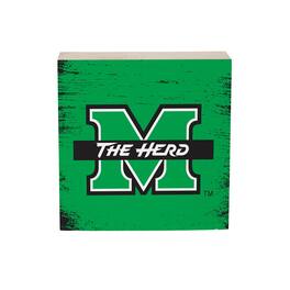 Evergreen Enterprises - Marshall Thundering Herd 6" Square Fan Chant Wood Block Shelf Sign - Multicolor
