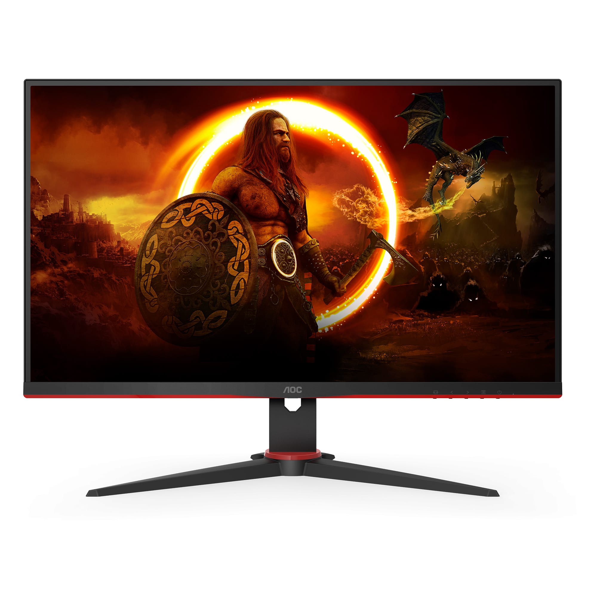 Front. AOC - 27 LCD FHD FreeSync Monitor (DisplayPort VGA, HDMI) - Black, Red.